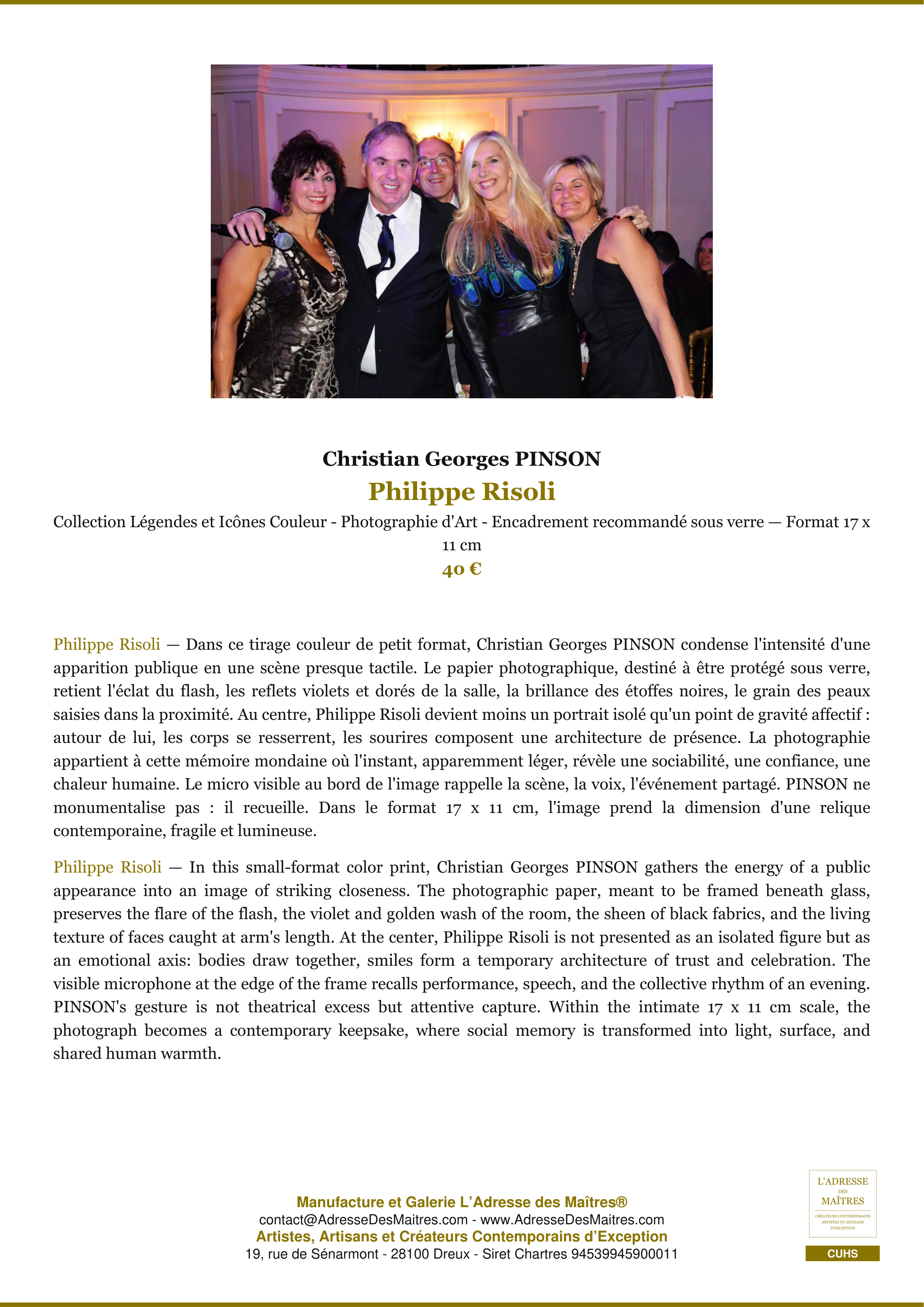 Fiche Premium — Philippe Risoli — Christian Georges PINSON — L'Adresse des Maîtres®
