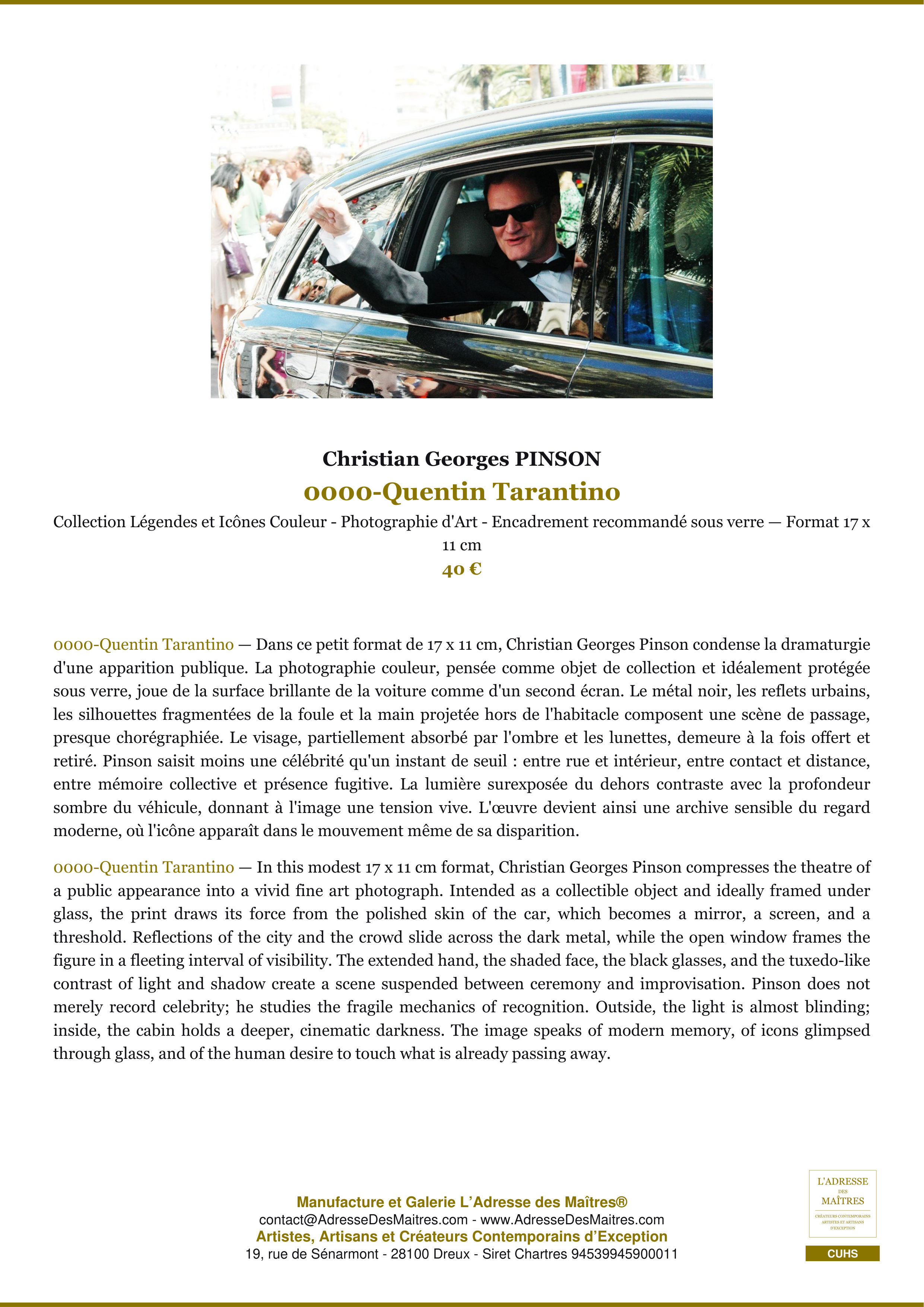 Fiche Premium — 0000-Quentin Tarantino — Christian Georges PINSON — L'Adresse des Maîtres®
