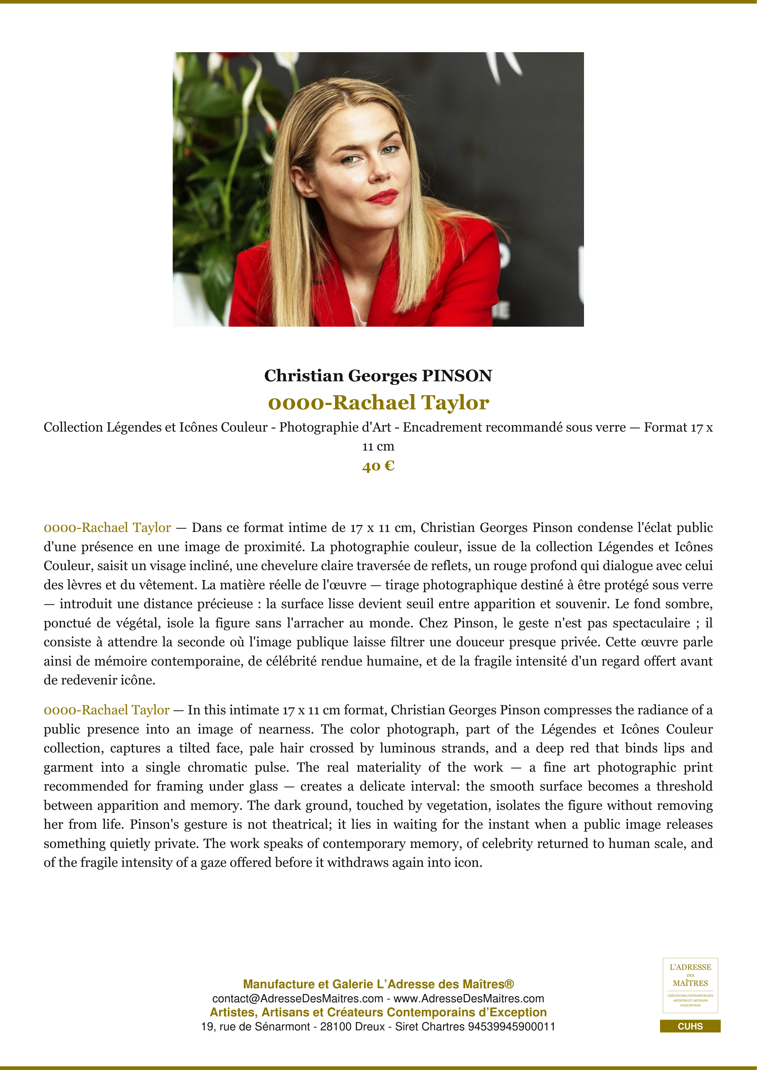 Fiche Premium — 0000-Rachael Taylor — Christian Georges PINSON — L'Adresse des Maîtres®