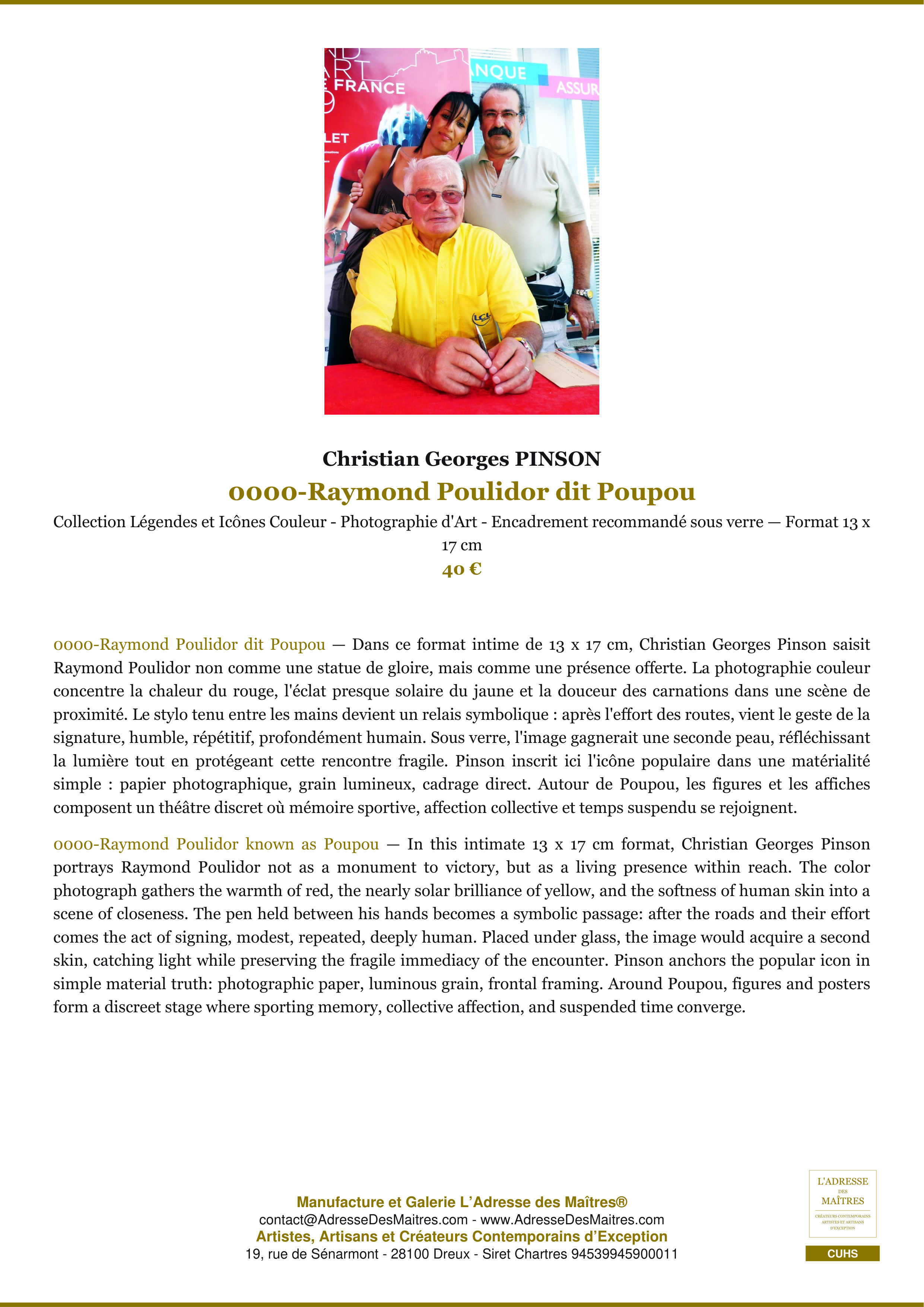Fiche Premium — 0000-Raymond Poulidor dit Poupou — Christian Georges PINSON — L'Adresse des Maîtres®