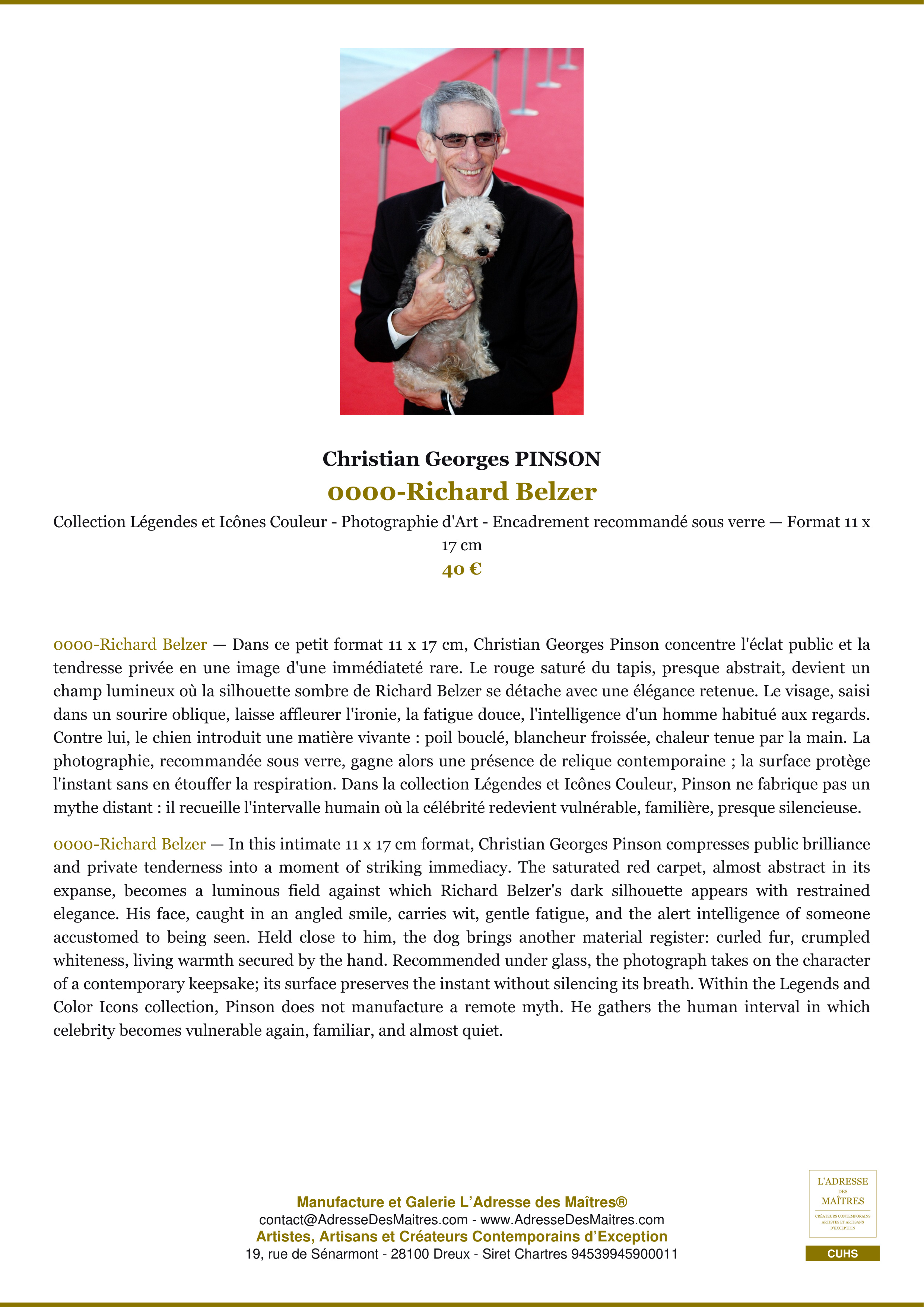 Fiche Premium — 0000-Richard Belzer — Christian Georges PINSON — L'Adresse des Maîtres®