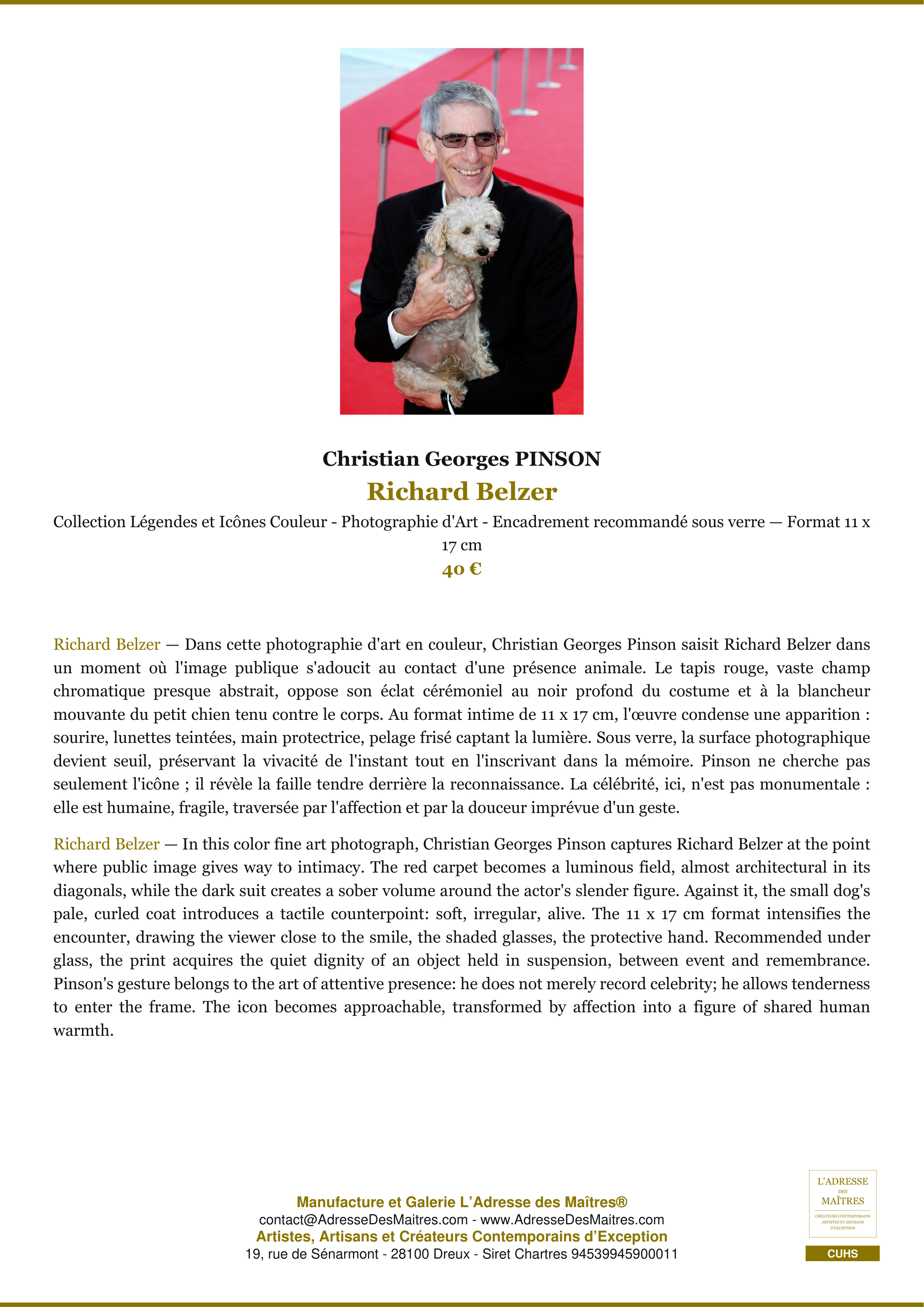 Fiche Premium — Richard Belzer — Christian Georges PINSON — L'Adresse des Maîtres®