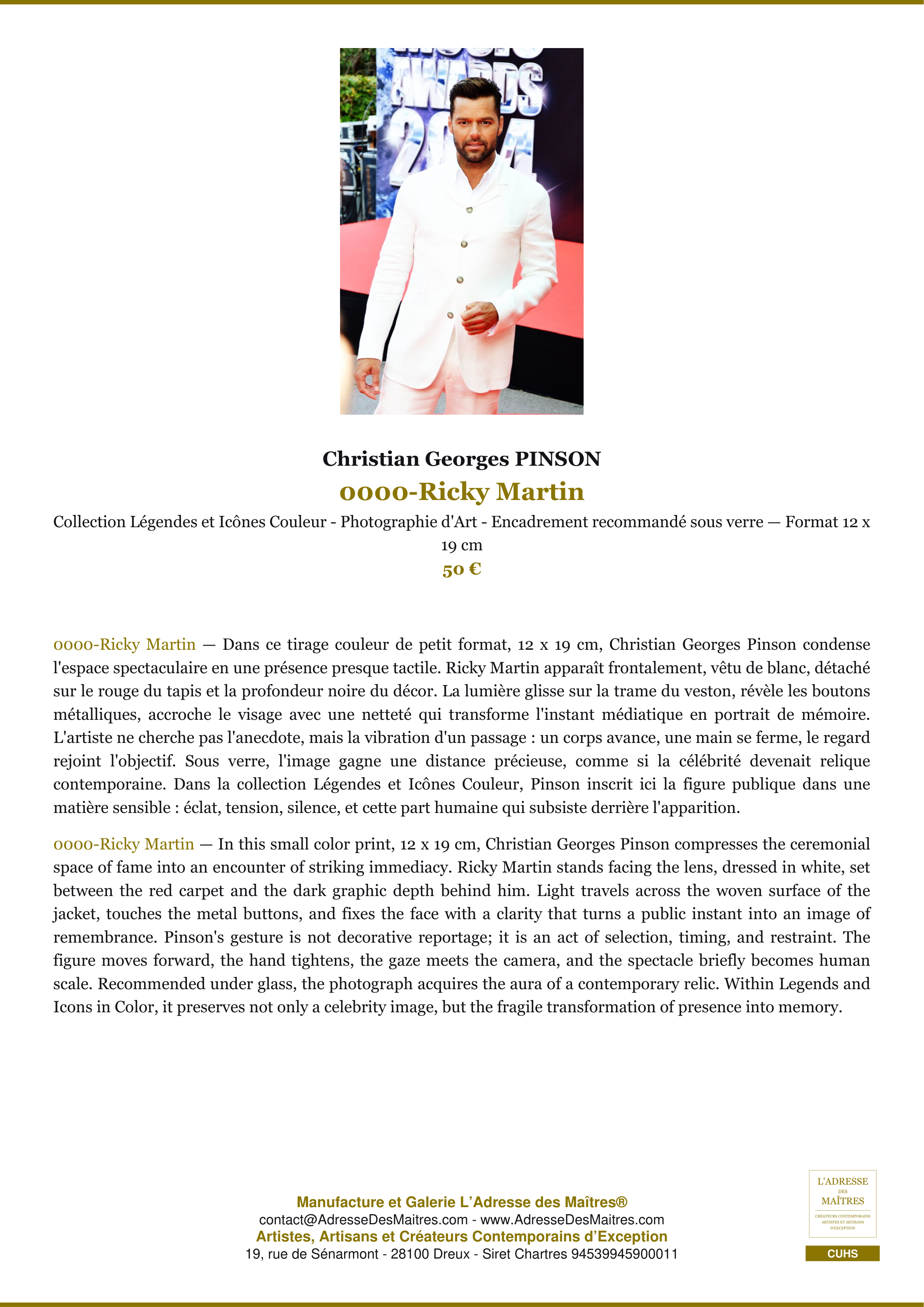 Fiche Premium — 0000-Ricky Martin — Christian Georges PINSON — L'Adresse des Maîtres®