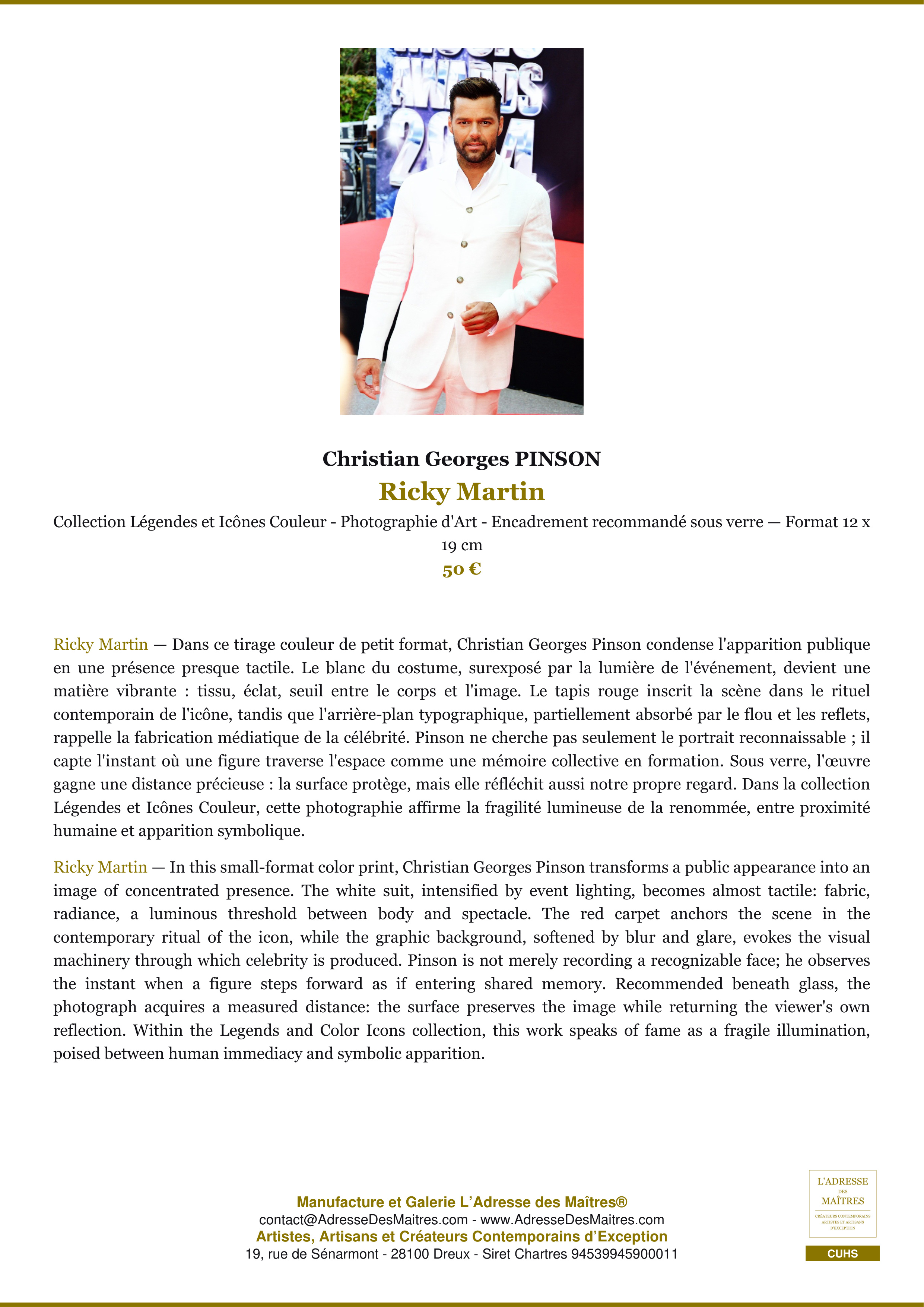 Fiche Premium — Ricky Martin — Christian Georges PINSON — L'Adresse des Maîtres®