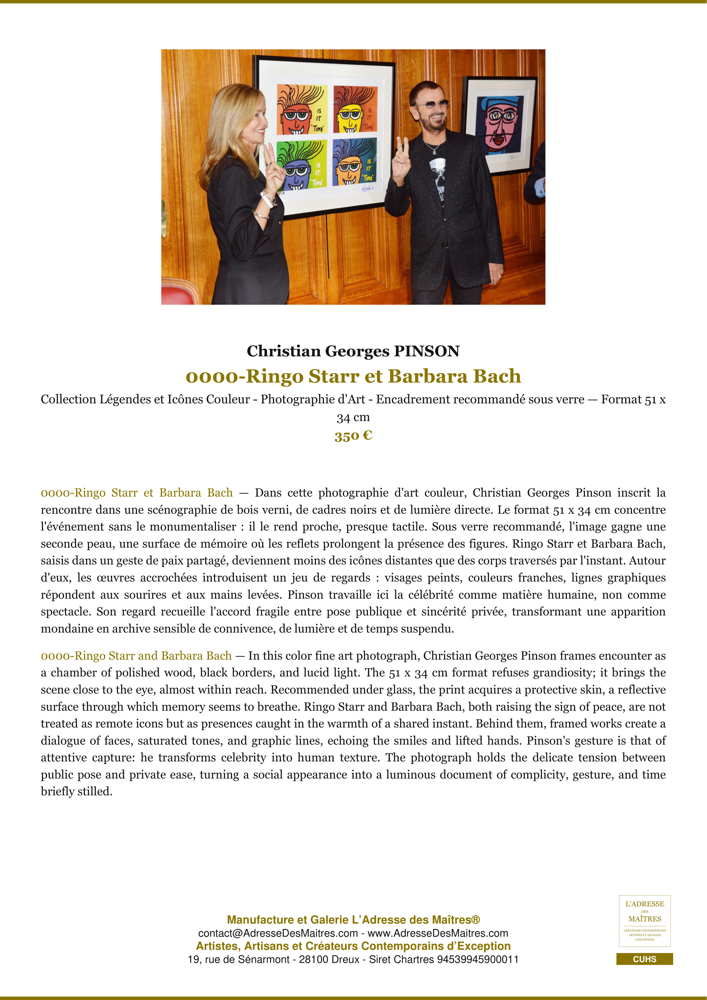 Fiche Premium — 0000-Ringo Starr et Barbara Bach — Christian Georges PINSON — L'Adresse des Maîtres®