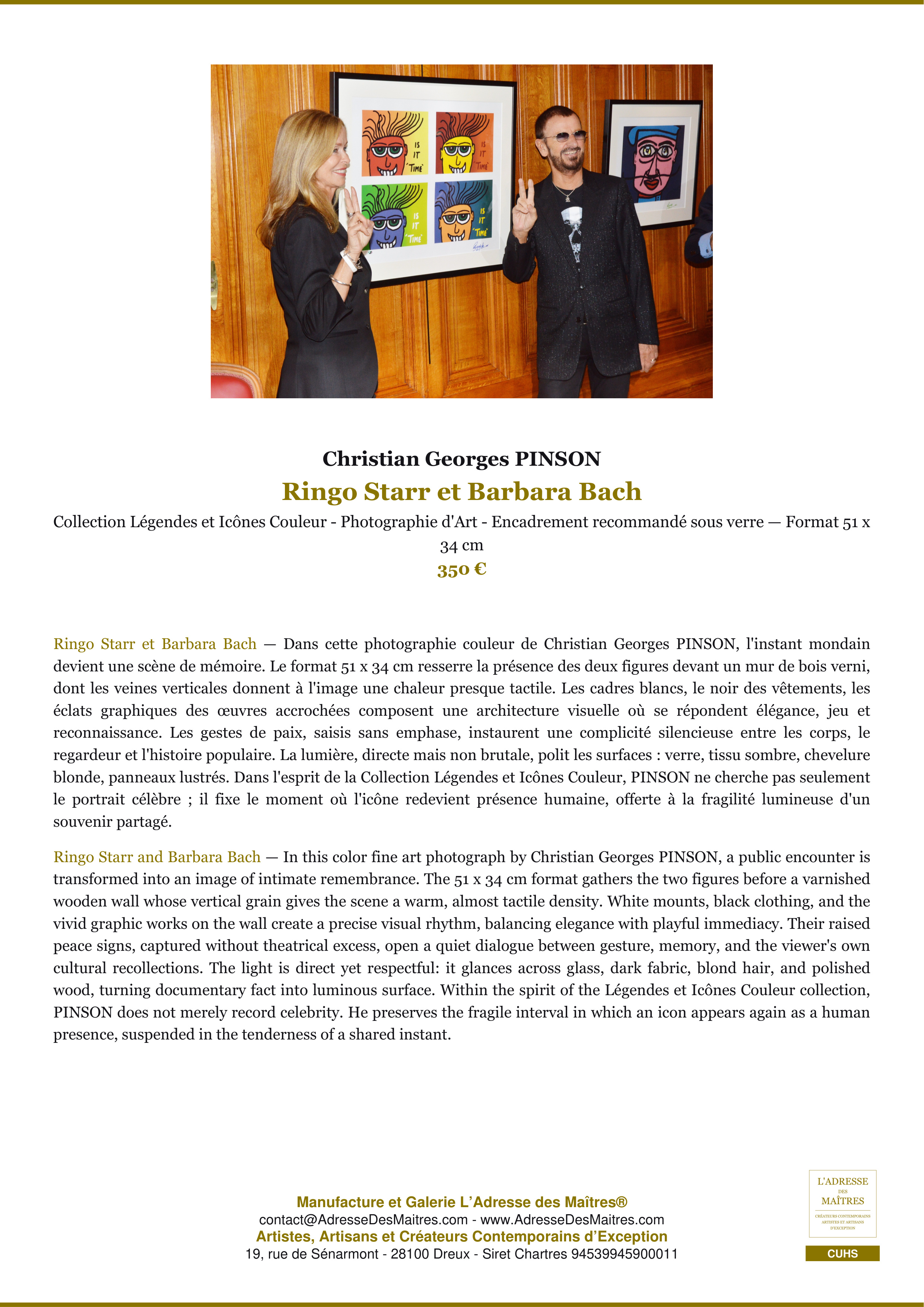 Fiche Premium — Ringo Starr et Barbara Bach — Christian Georges PINSON — L'Adresse des Maîtres®