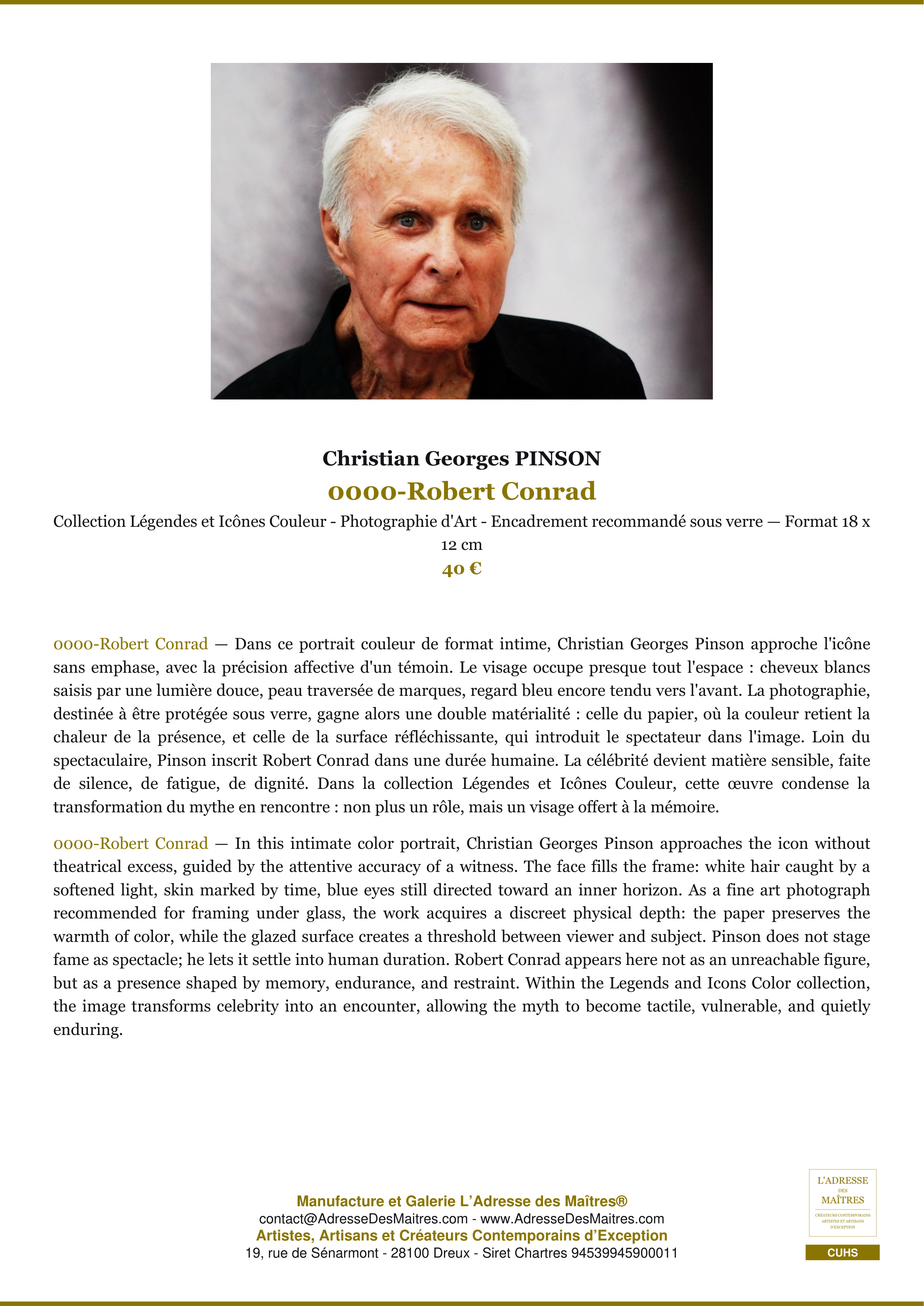 Fiche Premium — 0000-Robert Conrad — Christian Georges PINSON — L'Adresse des Maîtres®