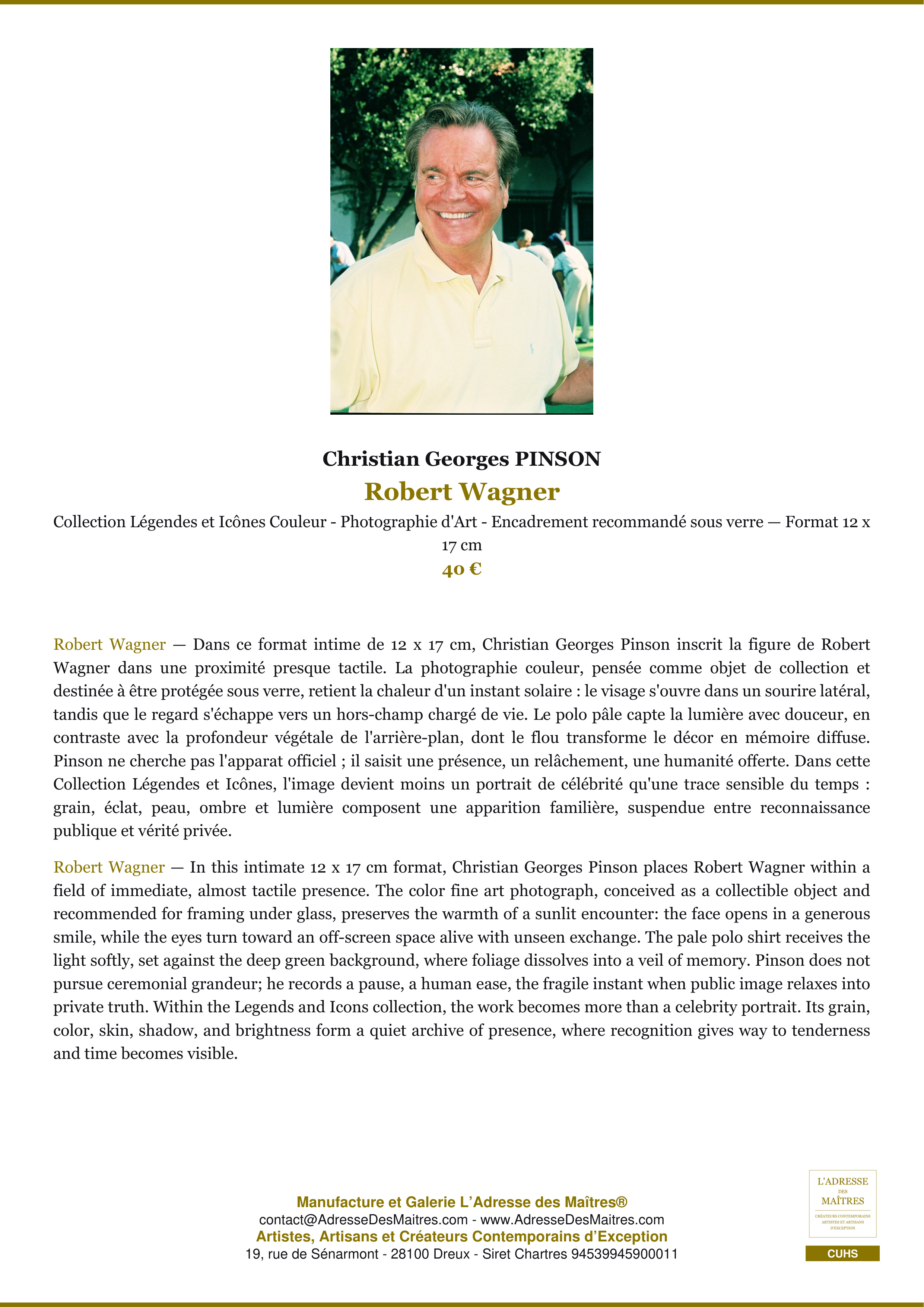 Fiche Premium — Robert Wagner — Christian Georges PINSON — L'Adresse des Maîtres®