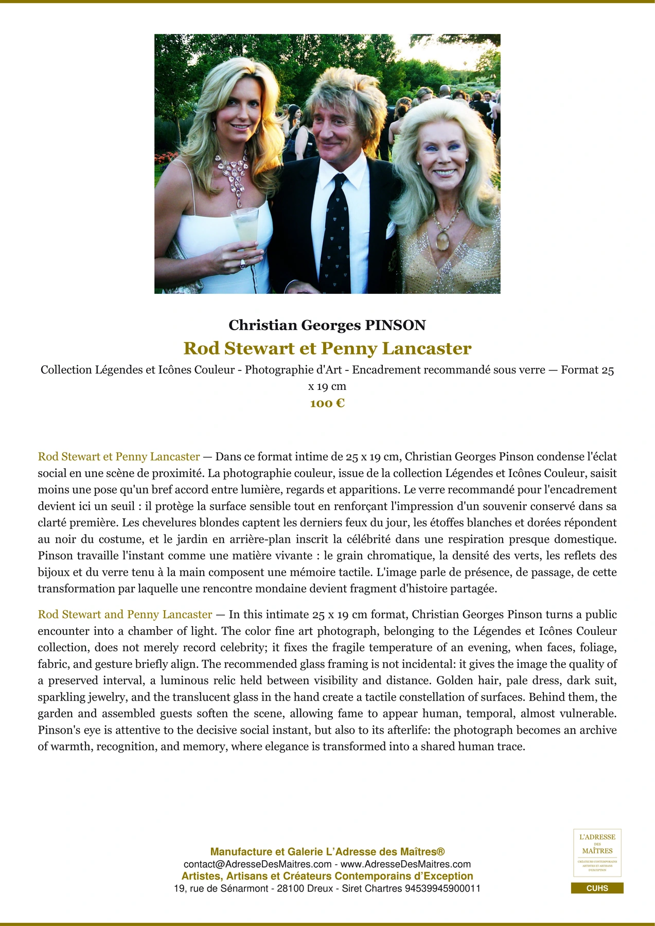 Fiche Premium - Rod Stewart et Penny Lancaster - Christian Georges PINSON - L'Adresse des Maîtres®