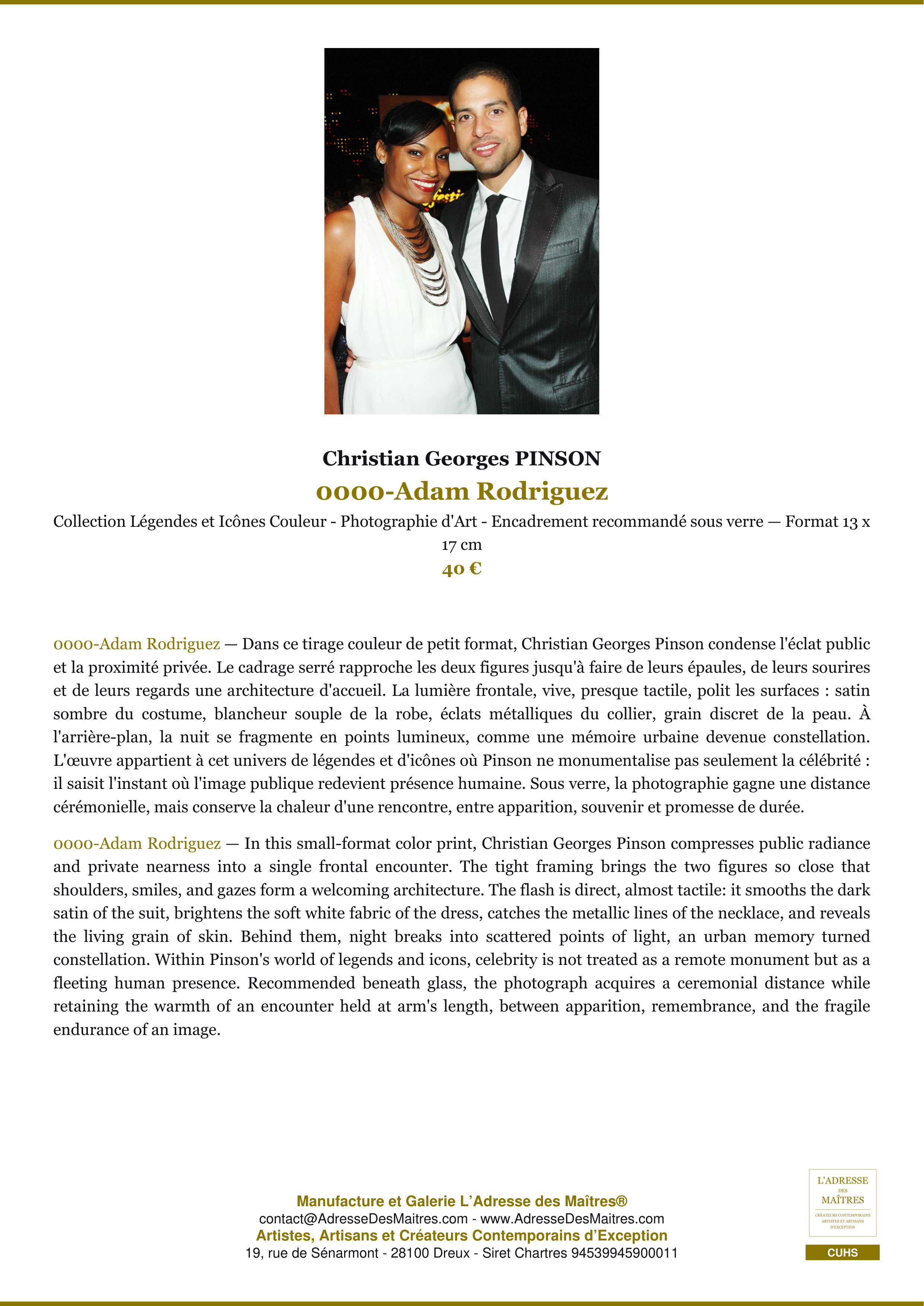 Fiche Premium — 0000-Adam Rodriguez — Christian Georges PINSON — L'Adresse des Maîtres®