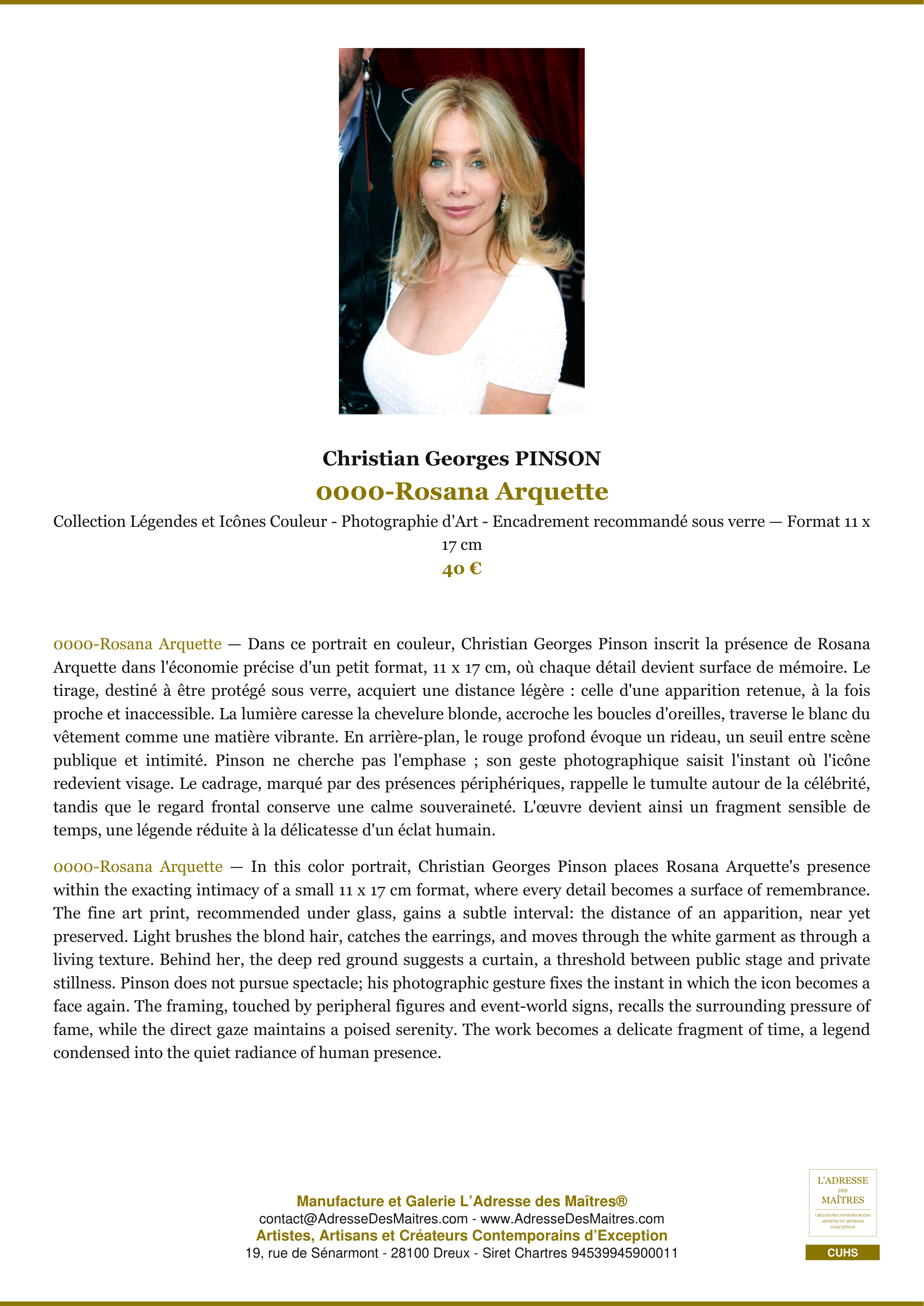 Fiche Premium — 0000-Rosana Arquette — Christian Georges PINSON — L'Adresse des Maîtres®
