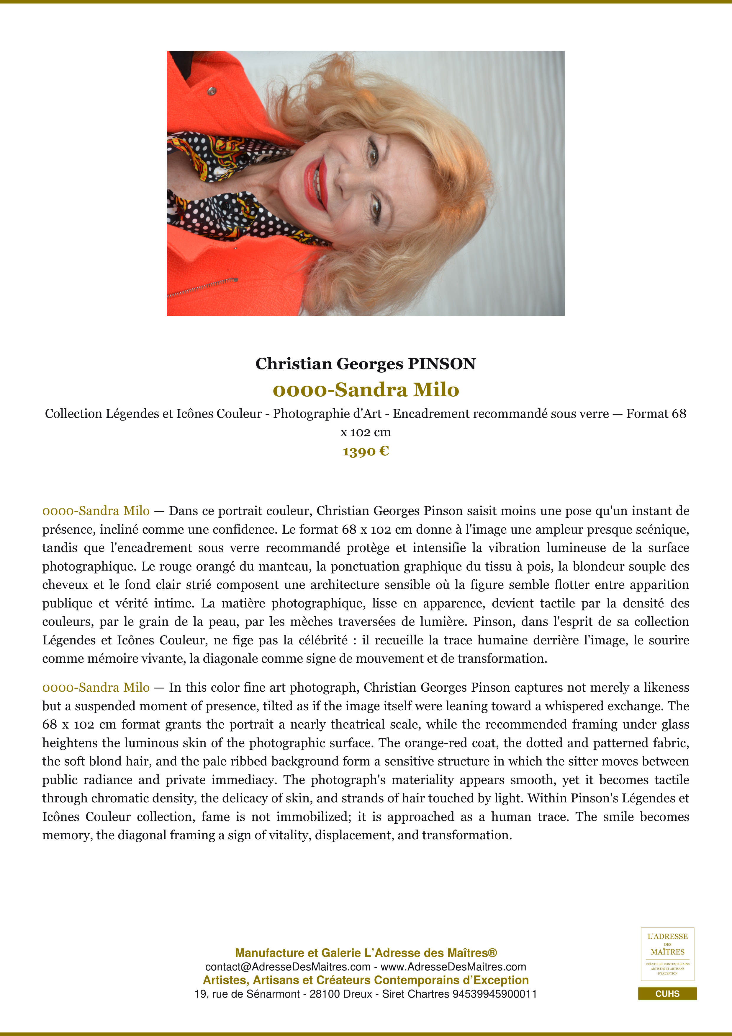 Fiche Premium — 0000-Sandra Milo — Christian Georges PINSON — L'Adresse des Maîtres®