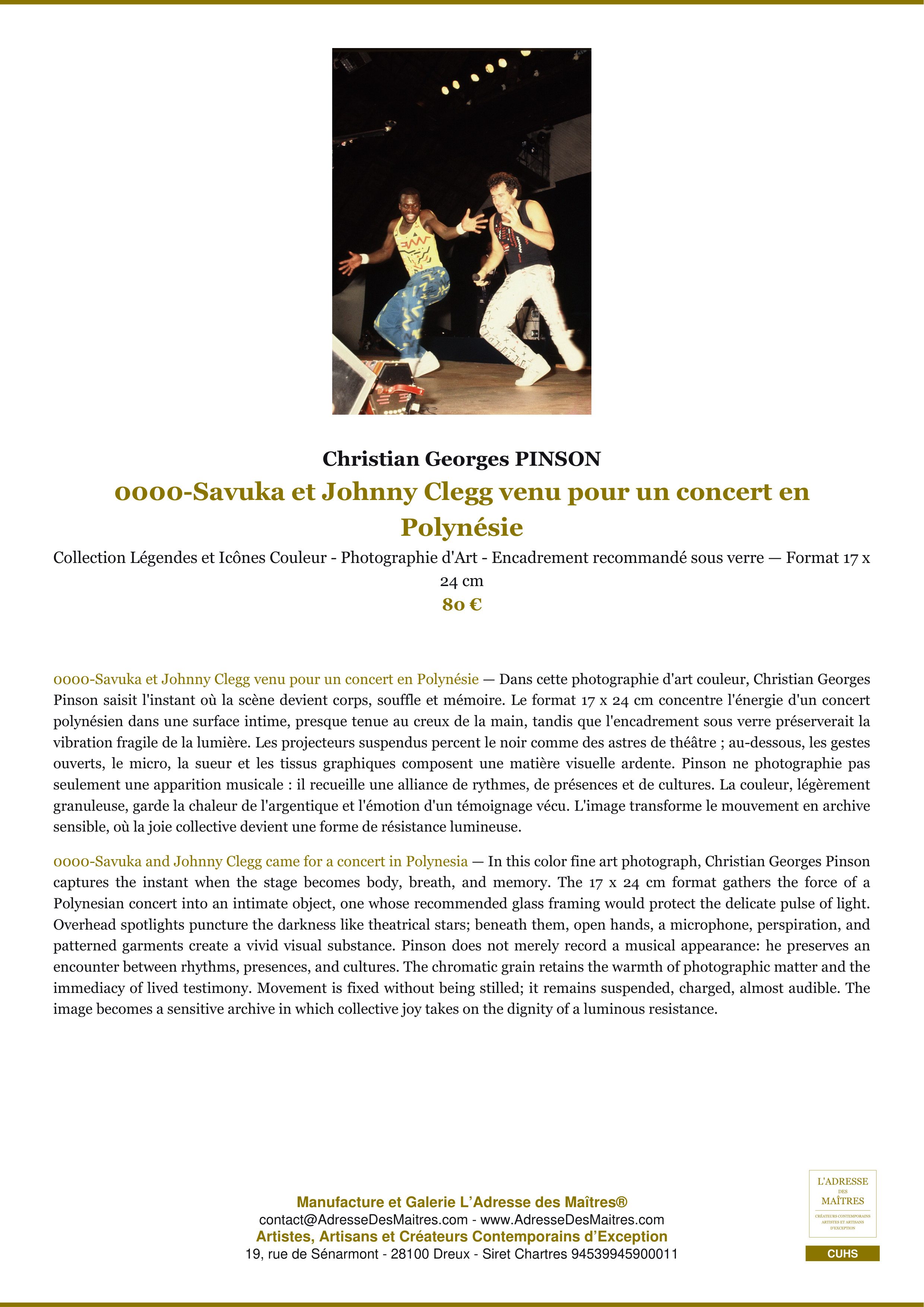 Fiche Premium — 0000-Savuka et Johnny Clegg venu pour un concert en Polynésie — Christian Georges PINSON — L'Adresse des Maîtres®