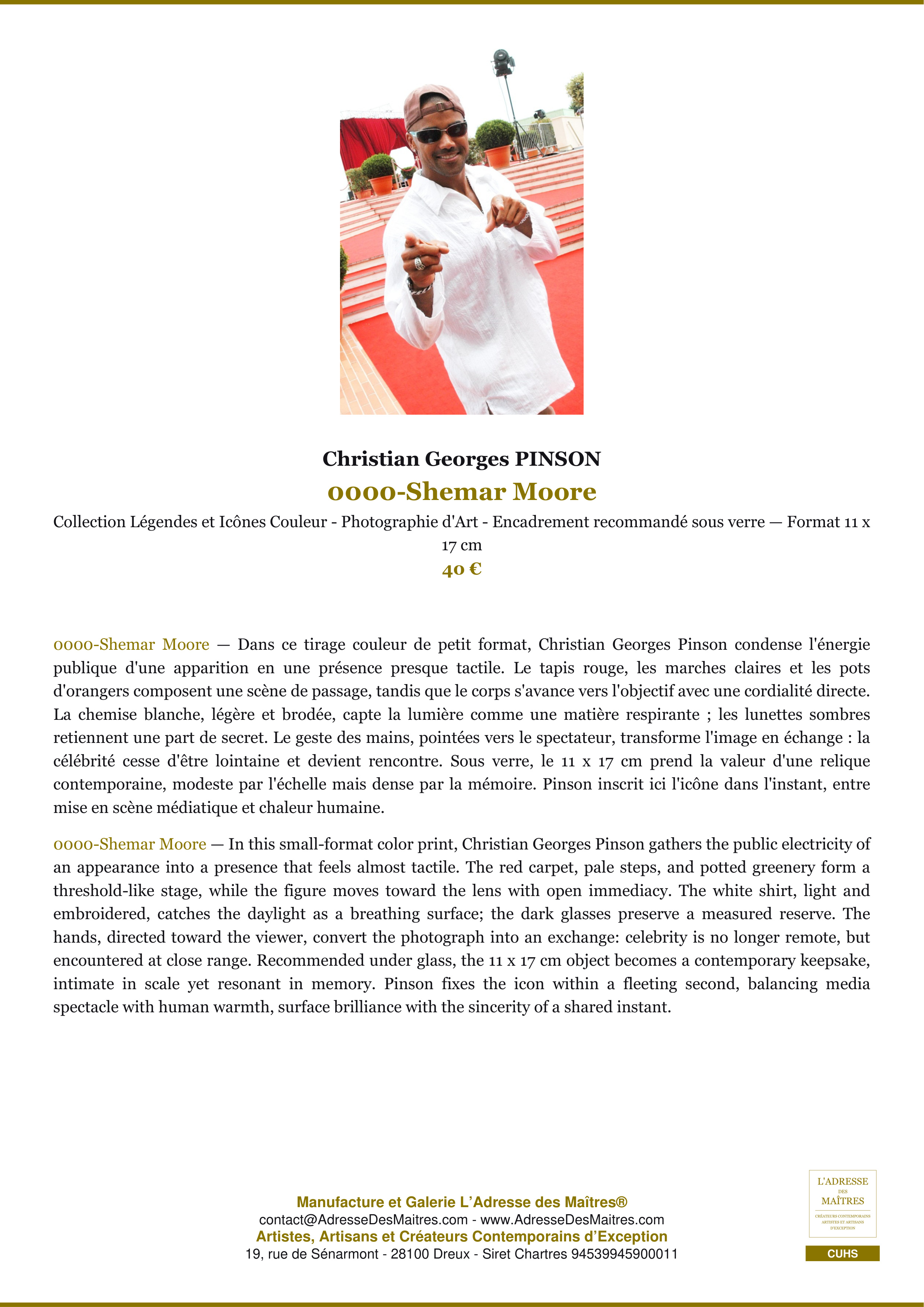 Fiche Premium — 0000-Shemar Moore — Christian Georges PINSON — L'Adresse des Maîtres®