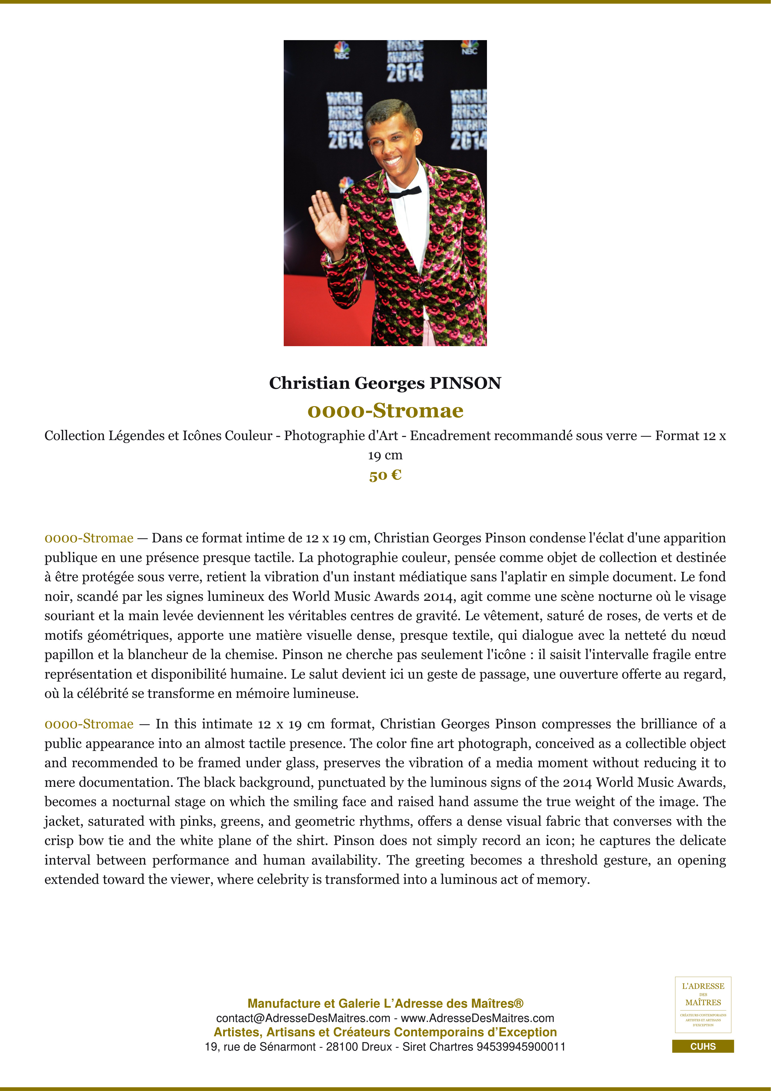 Fiche Premium — 0000-Stromae — Christian Georges PINSON — L'Adresse des Maîtres®