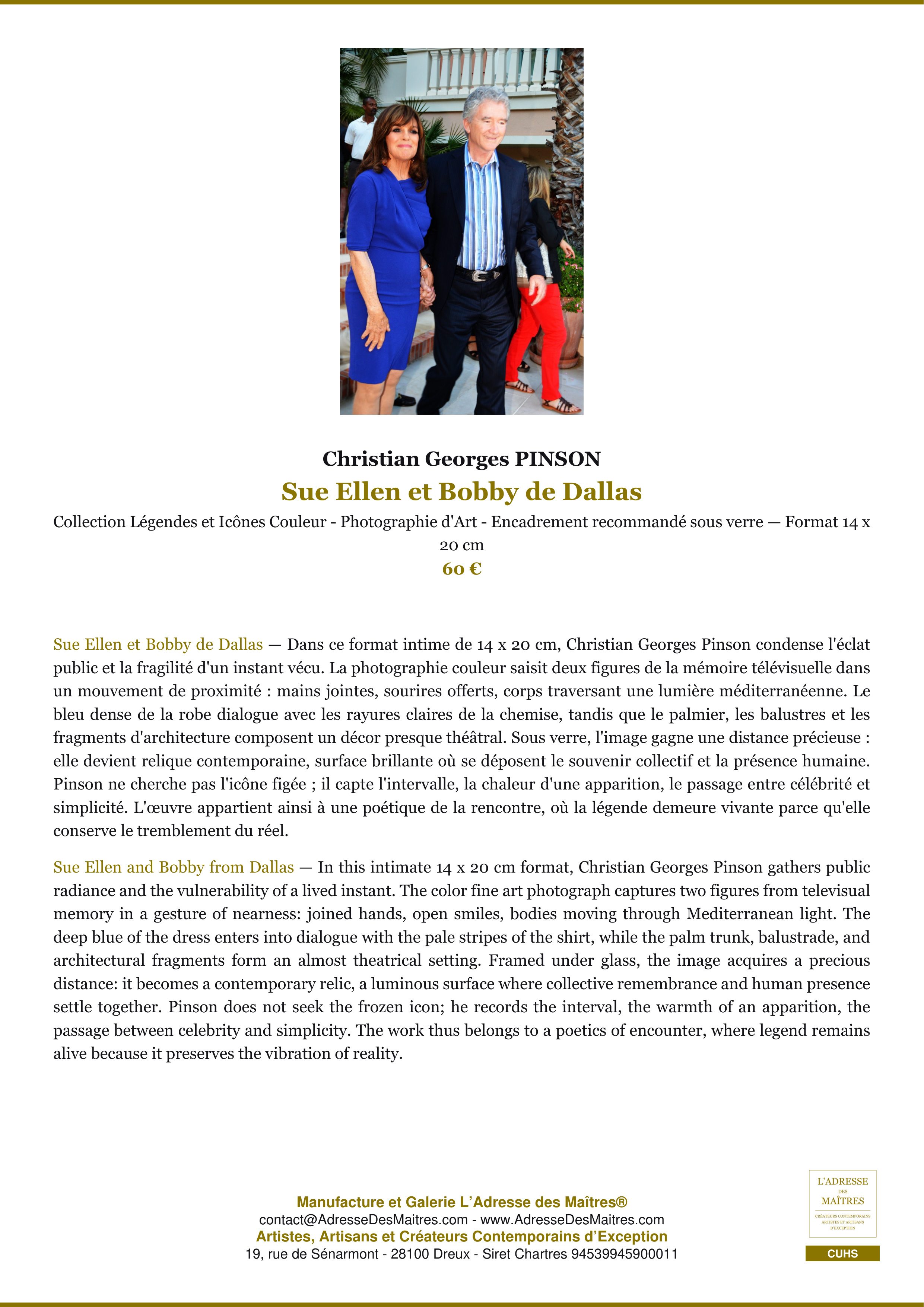 Fiche Premium — Sue Ellen et Bobby de Dallas — Christian Georges PINSON — L'Adresse des Maîtres®
