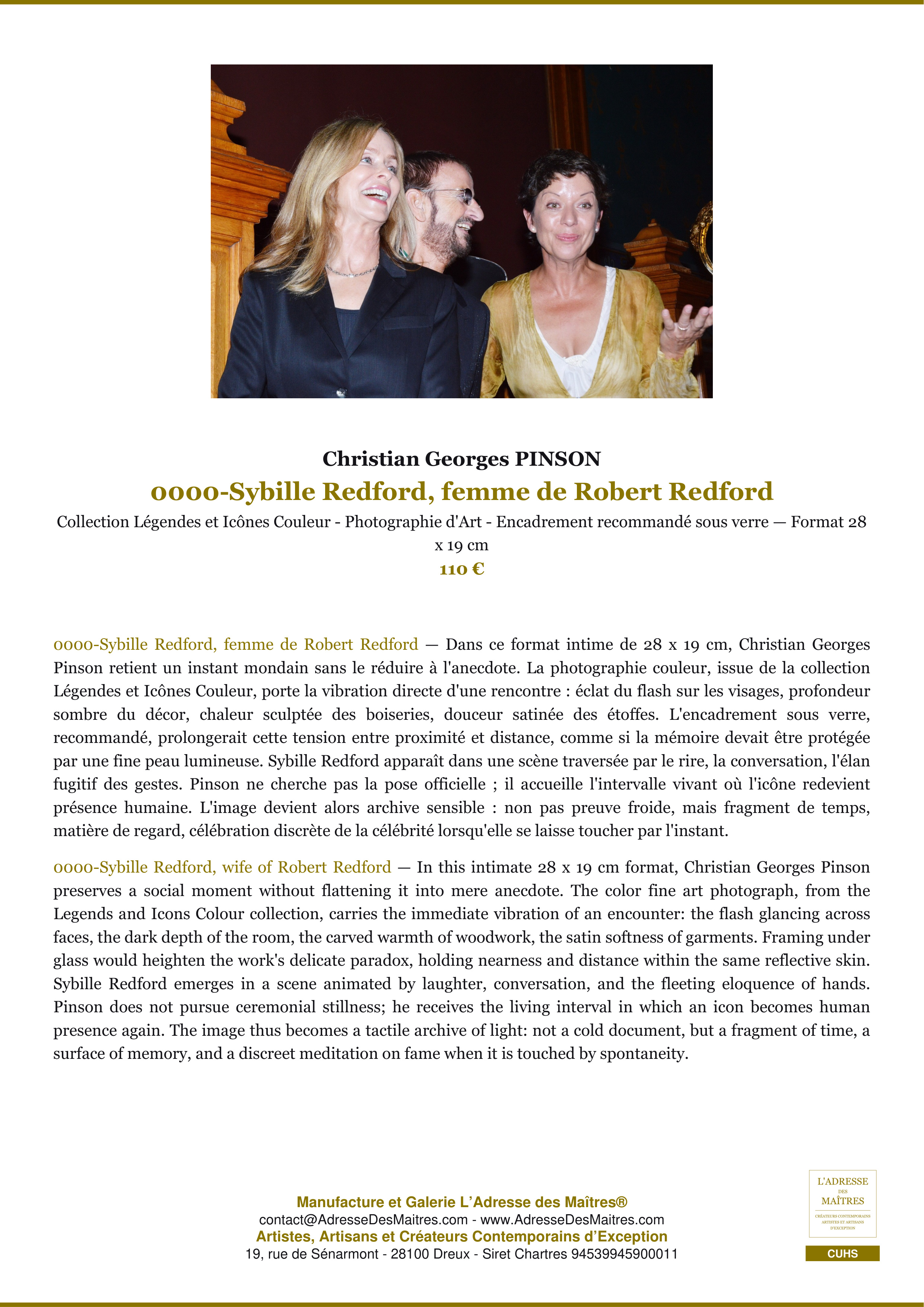 Fiche Premium — 0000-Sybille Redford, femme de Robert Redford — Christian Georges PINSON — L'Adresse des Maîtres®