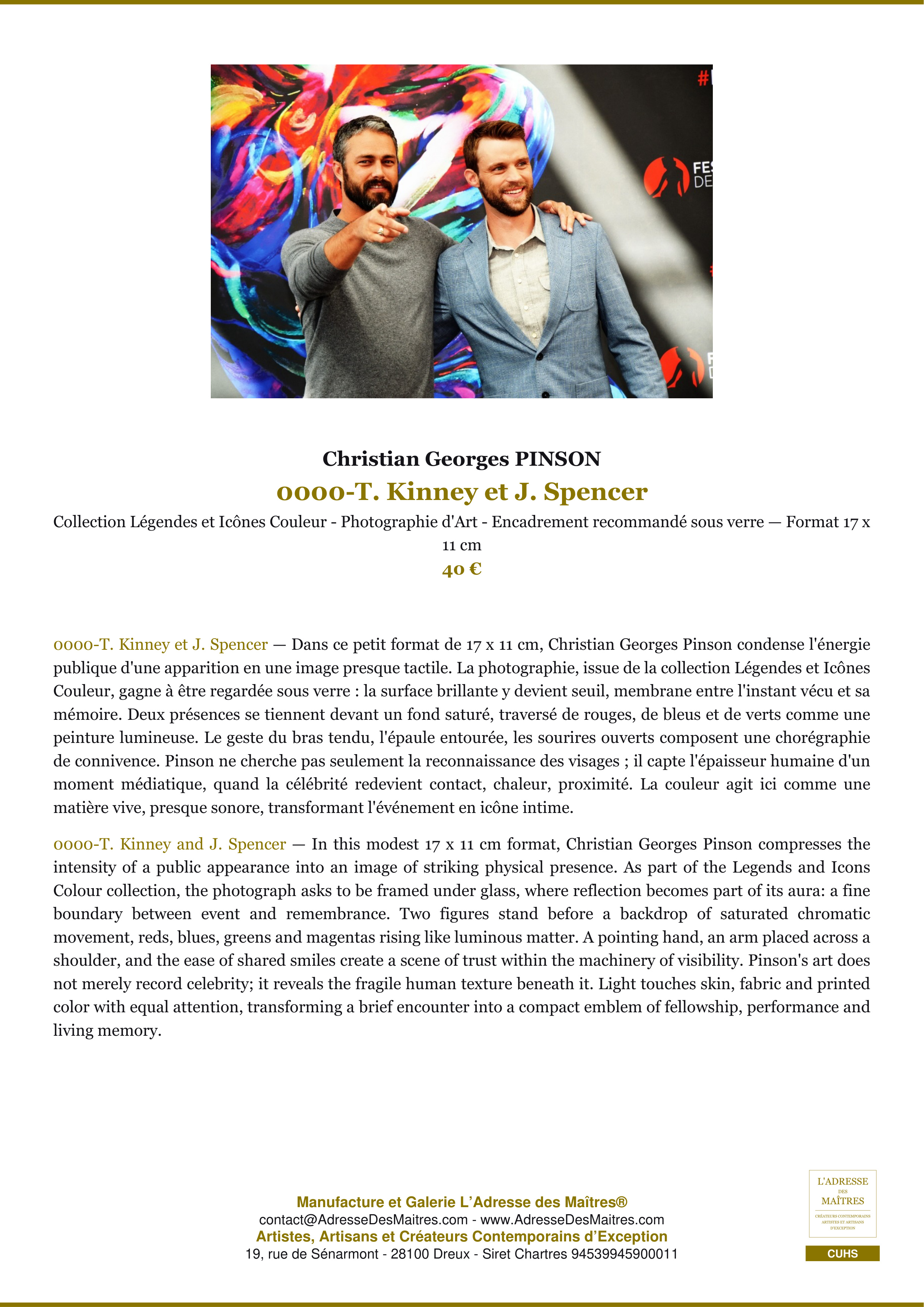Fiche Premium — 0000-T. Kinney et J. Spencer — Christian Georges PINSON — L'Adresse des Maîtres®
