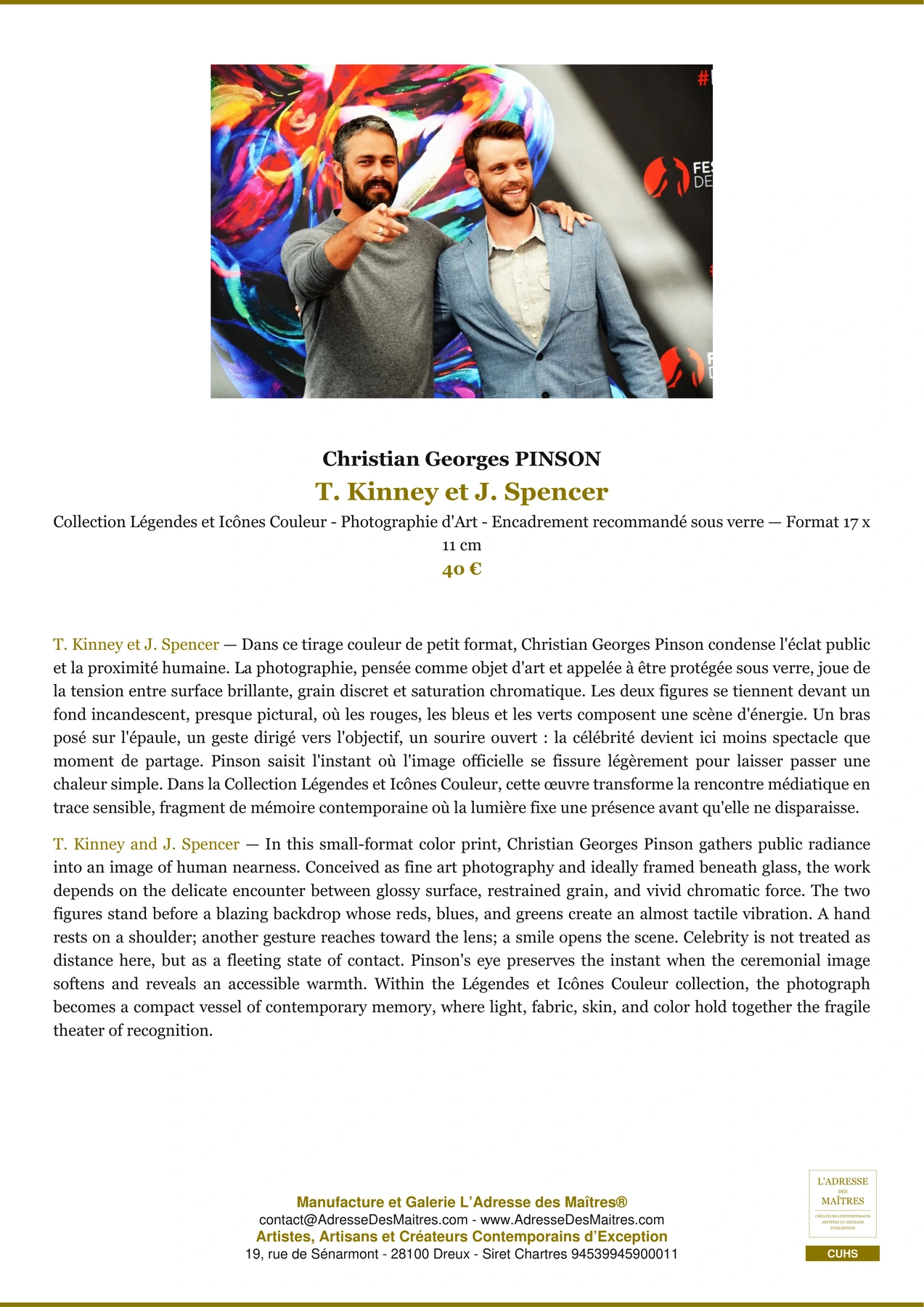 Fiche Premium - T. Kinney et J. Spencer - Christian Georges PINSON - L'Adresse des Maîtres®