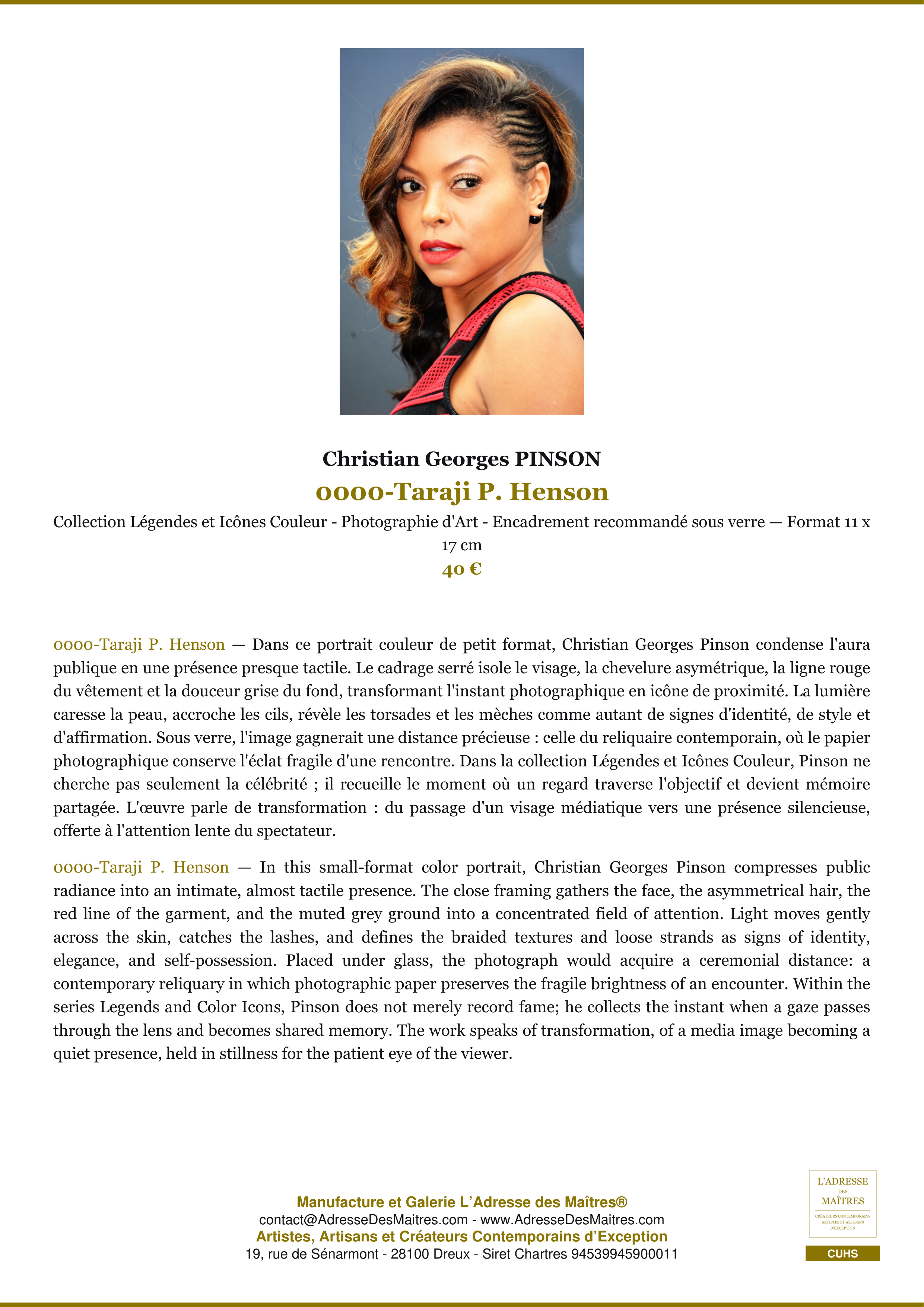 Fiche Premium — 0000-Taraji P. Henson — Christian Georges PINSON — L'Adresse des Maîtres®
