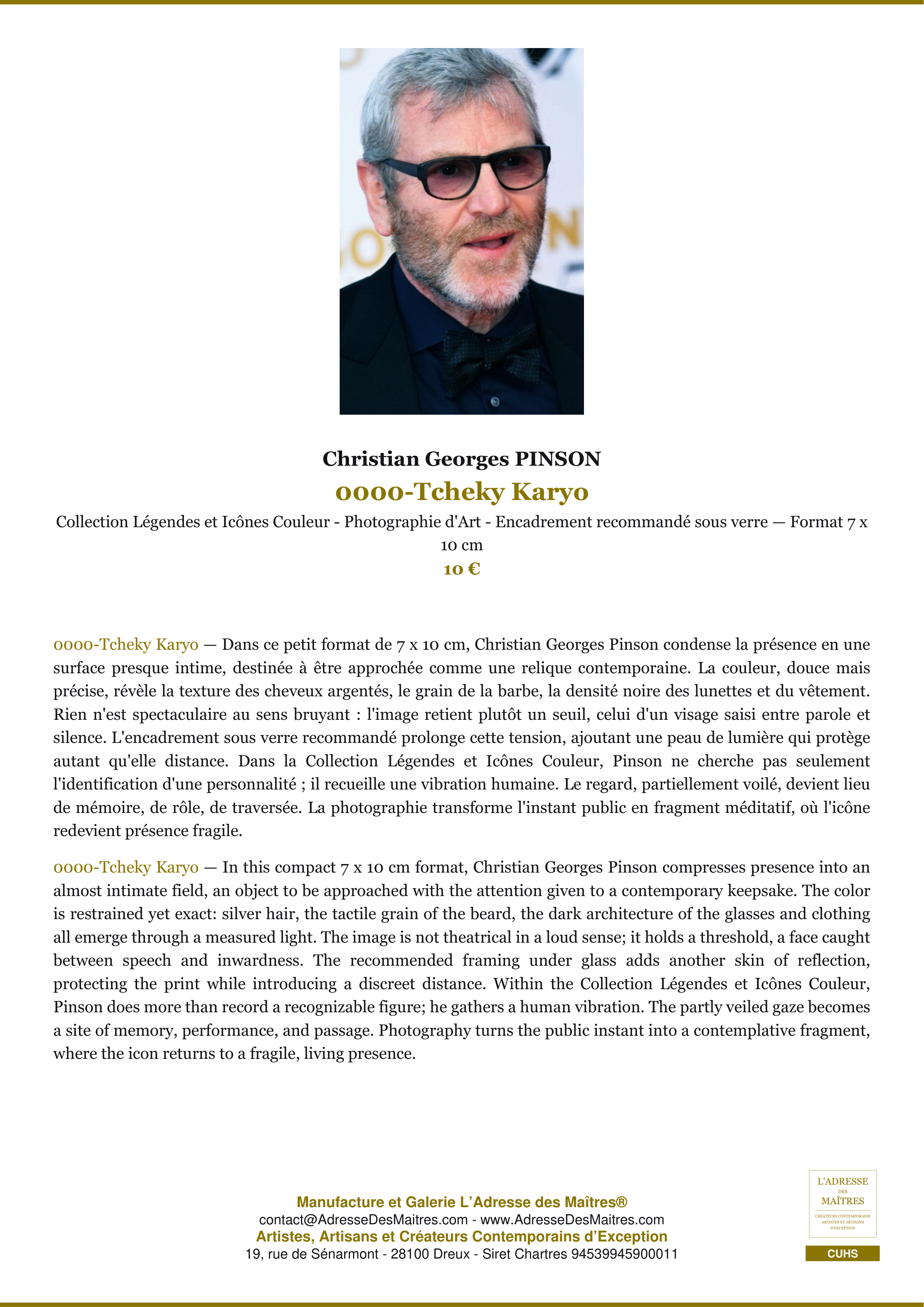 Fiche Premium — 0000-Tcheky Karyo — Christian Georges PINSON — L'Adresse des Maîtres®