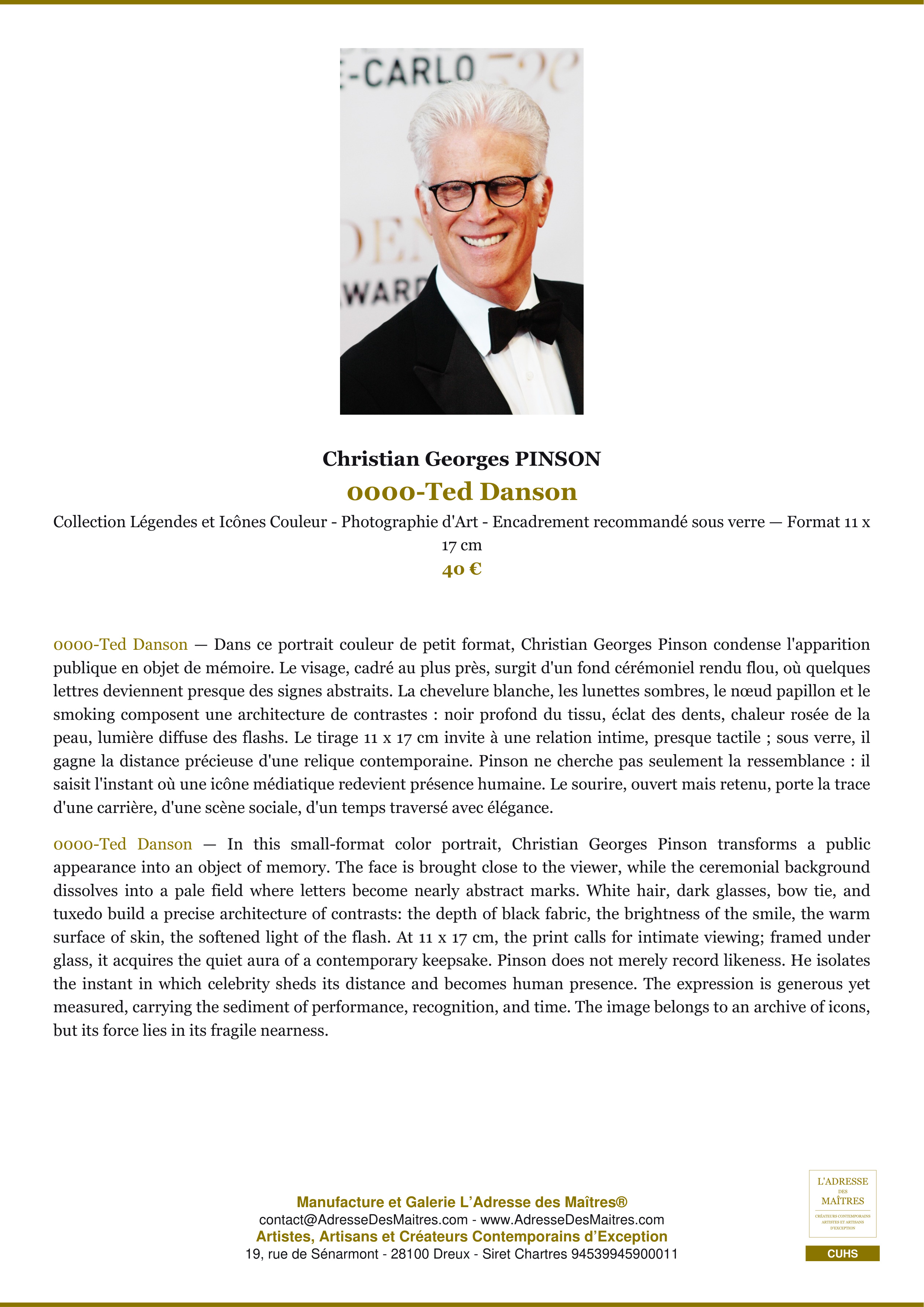 Fiche Premium — 0000-Ted Danson — Christian Georges PINSON — L'Adresse des Maîtres®