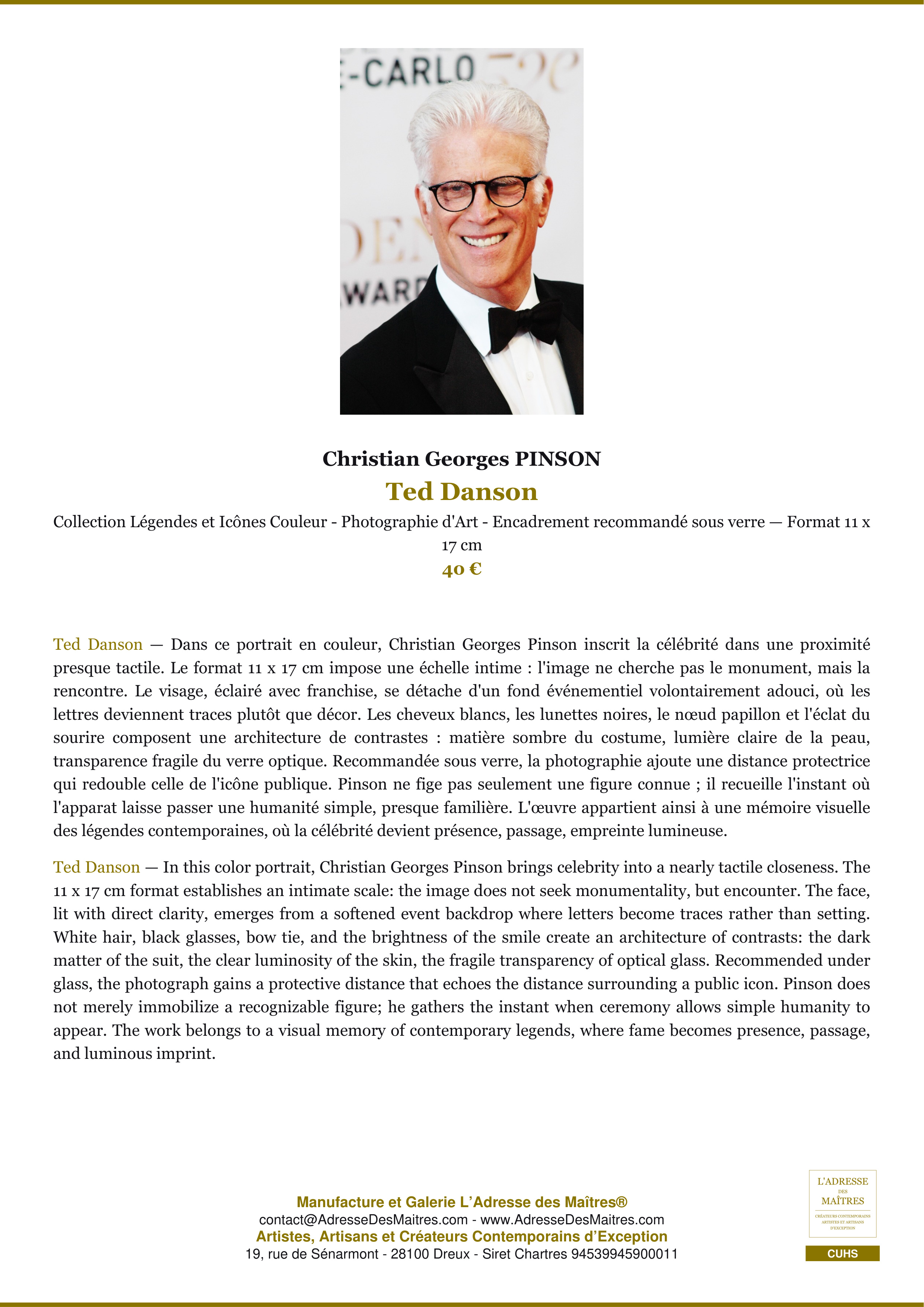 Fiche Premium — Ted Danson — Christian Georges PINSON — L'Adresse des Maîtres®