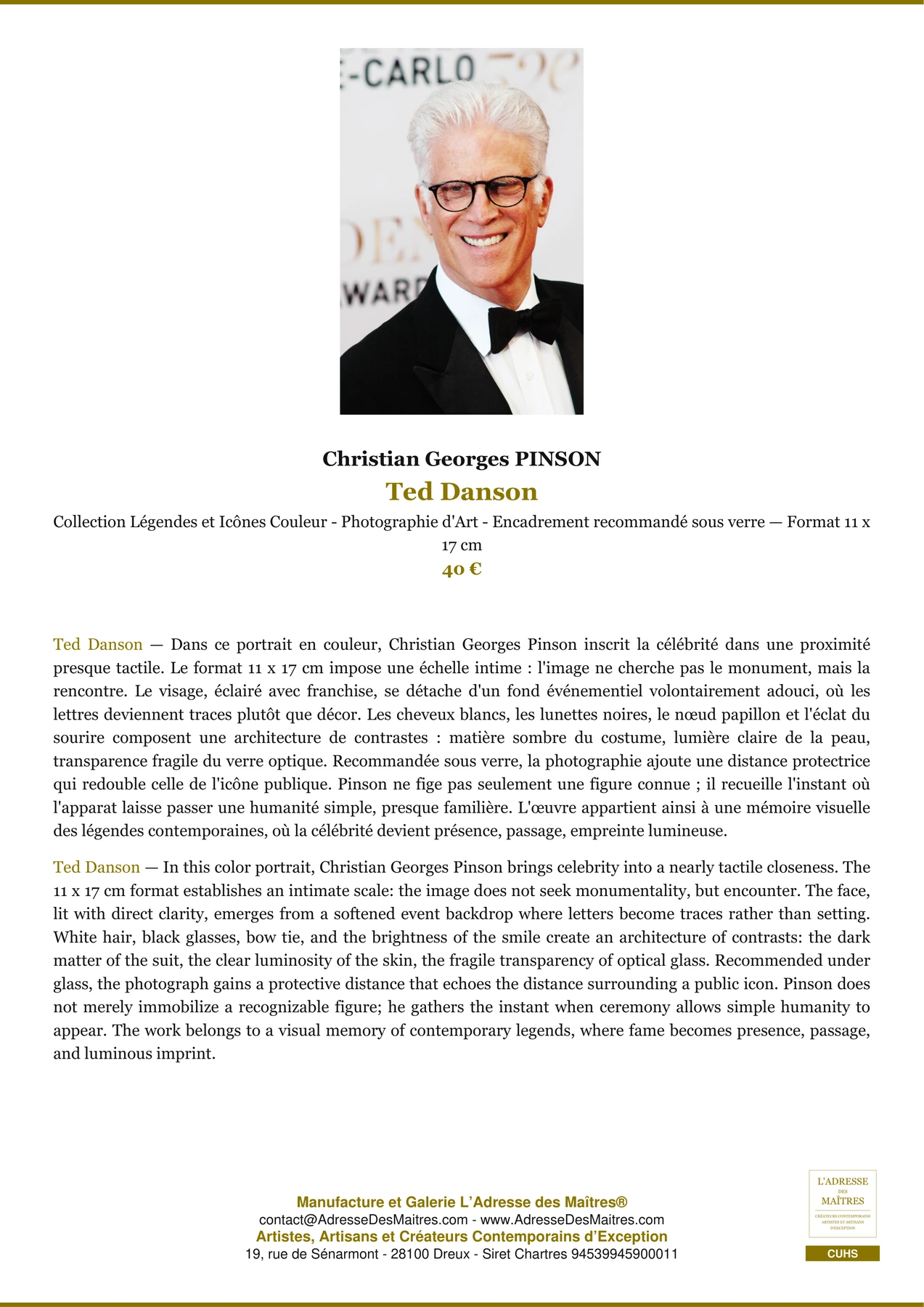 Fiche Premium - Ted Danson - Christian Georges PINSON - L'Adresse des Maîtres®