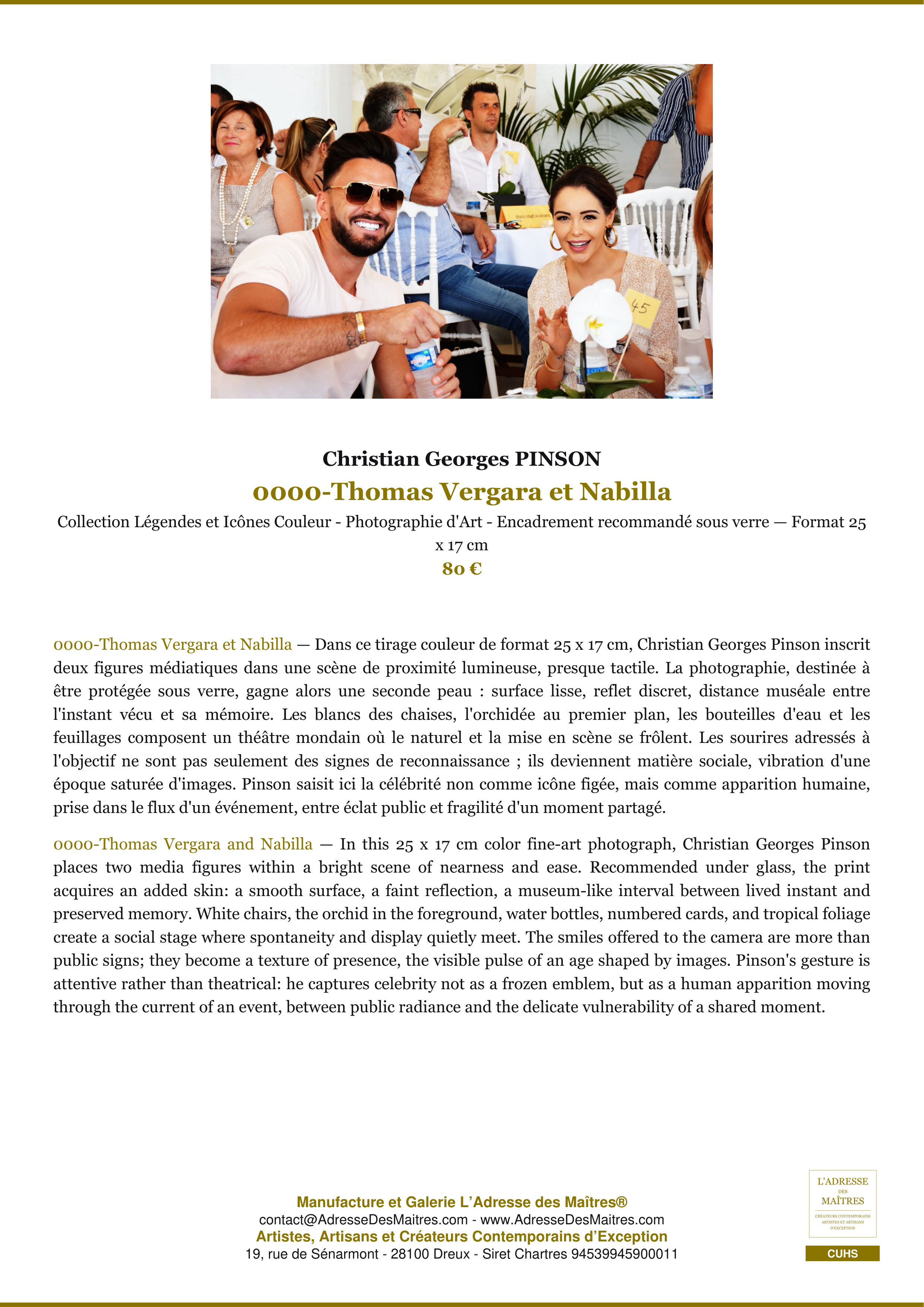 Fiche Premium — 0000-Thomas Vergara et Nabilla — Christian Georges PINSON — L'Adresse des Maîtres®