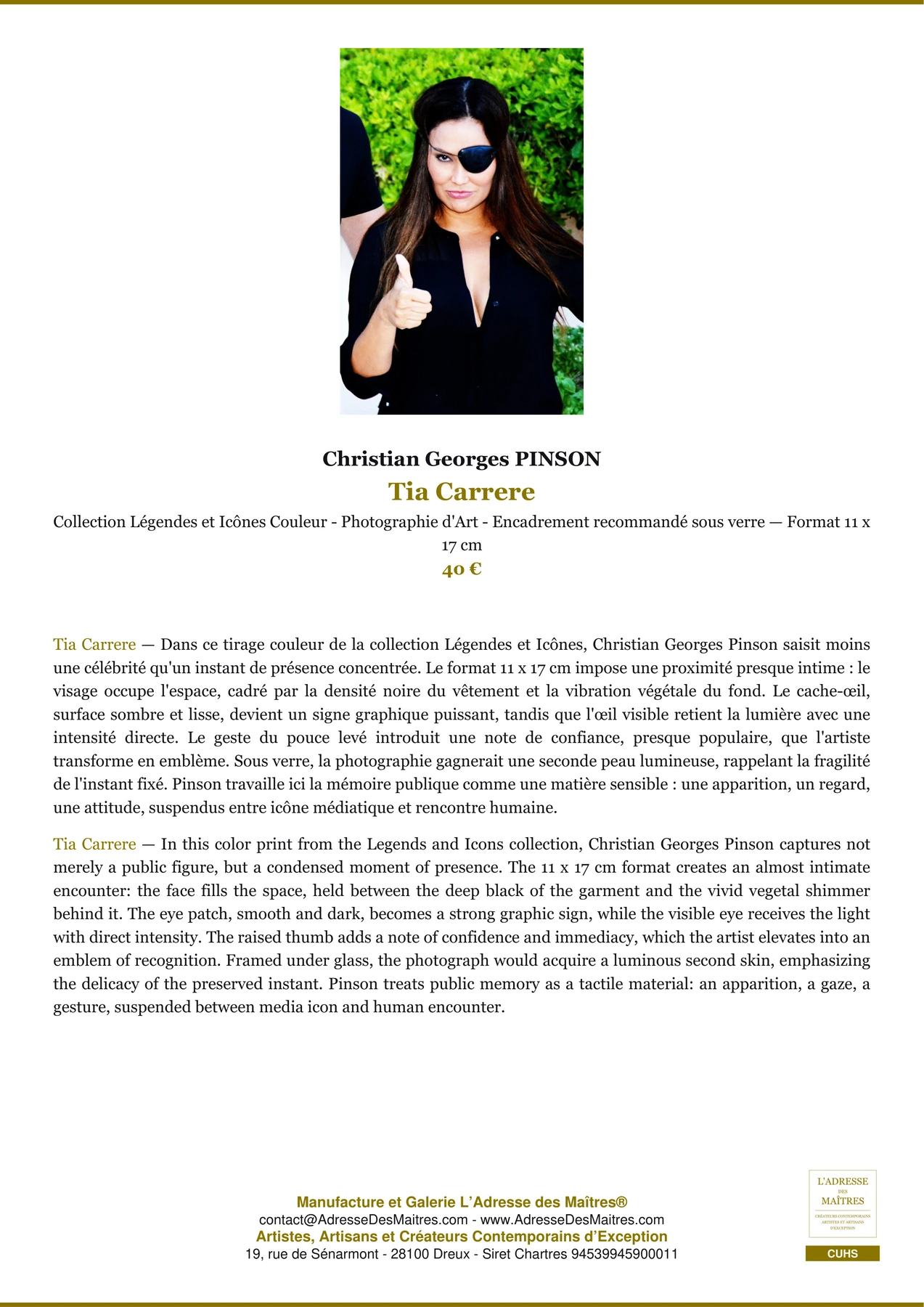 Fiche Premium - Tia Carrere - Christian Georges PINSON - L'Adresse des Maîtres®