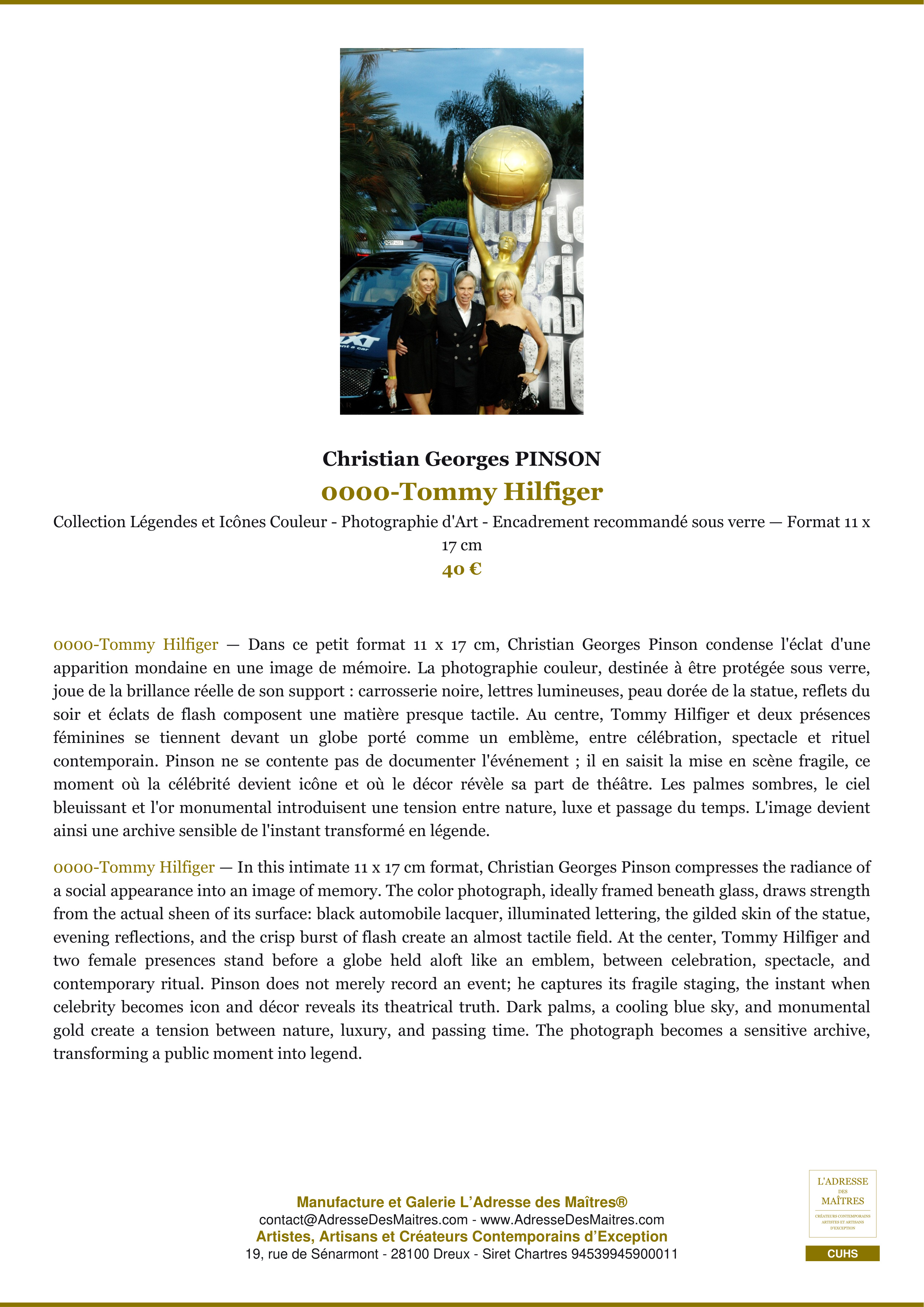 Fiche Premium — 0000-Tommy Hilfiger — Christian Georges PINSON — L'Adresse des Maîtres®