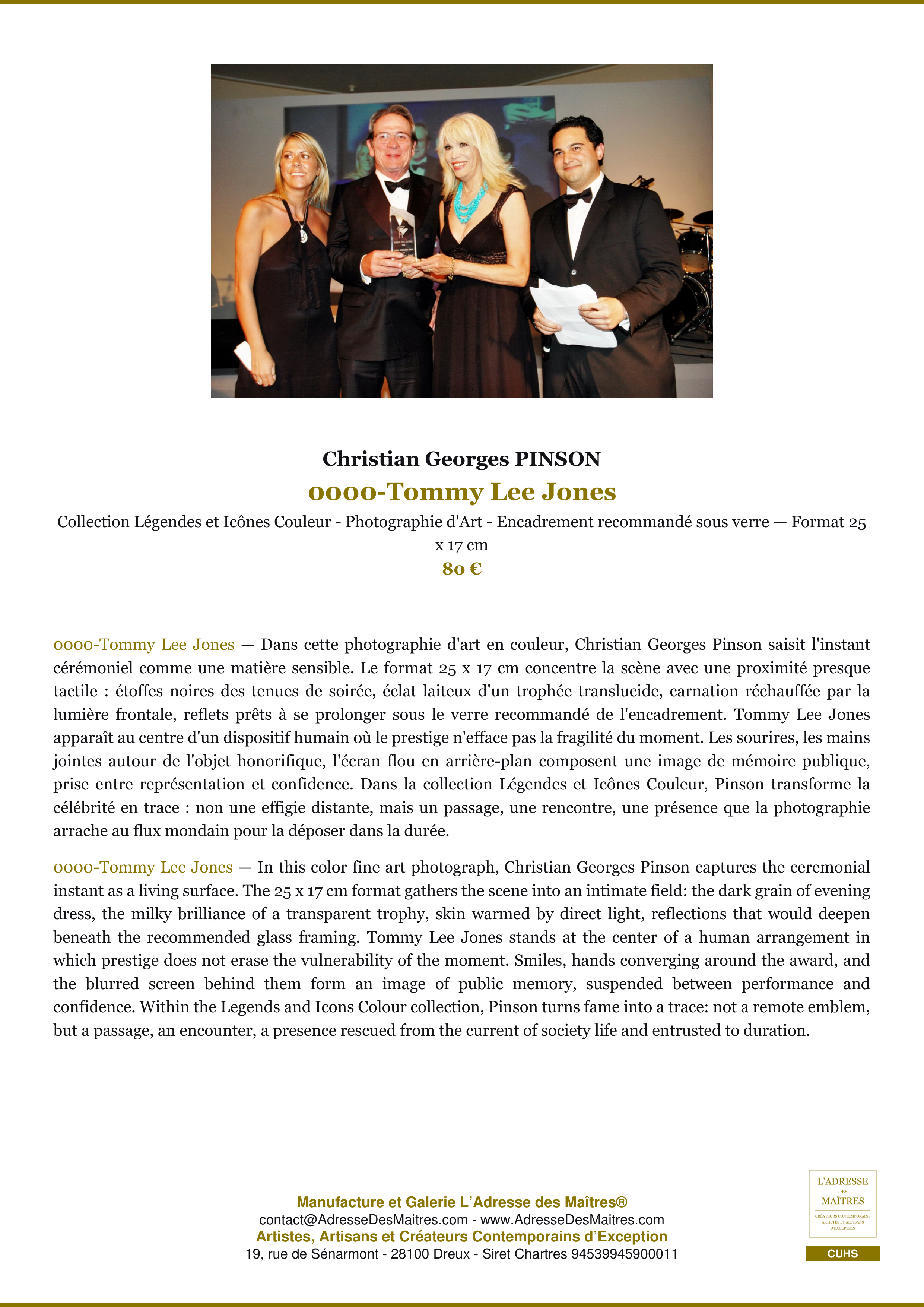 Fiche Premium — 0000-Tommy Lee Jones — Christian Georges PINSON — L'Adresse des Maîtres®