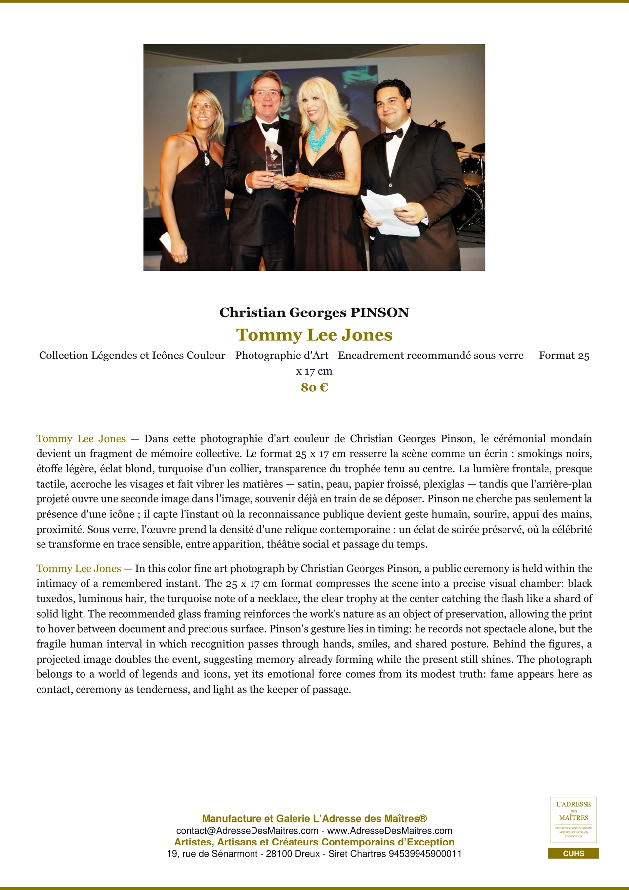 Fiche Premium - Tommy Lee Jones - Christian Georges PINSON - L'Adresse des Maîtres®