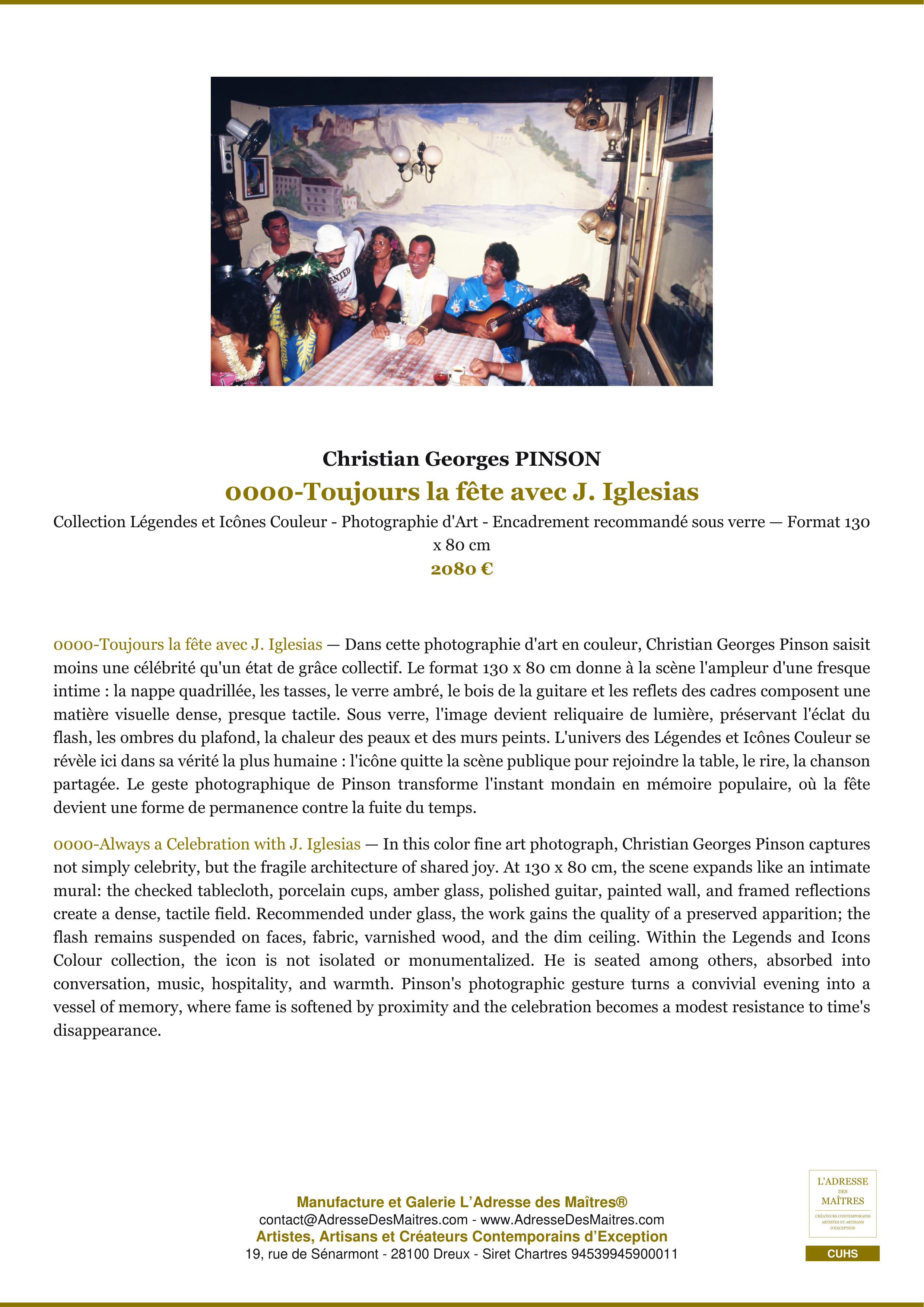 Fiche Premium — 0000-Toujours la fête avec J. Iglesias — Christian Georges PINSON — L'Adresse des Maîtres®
