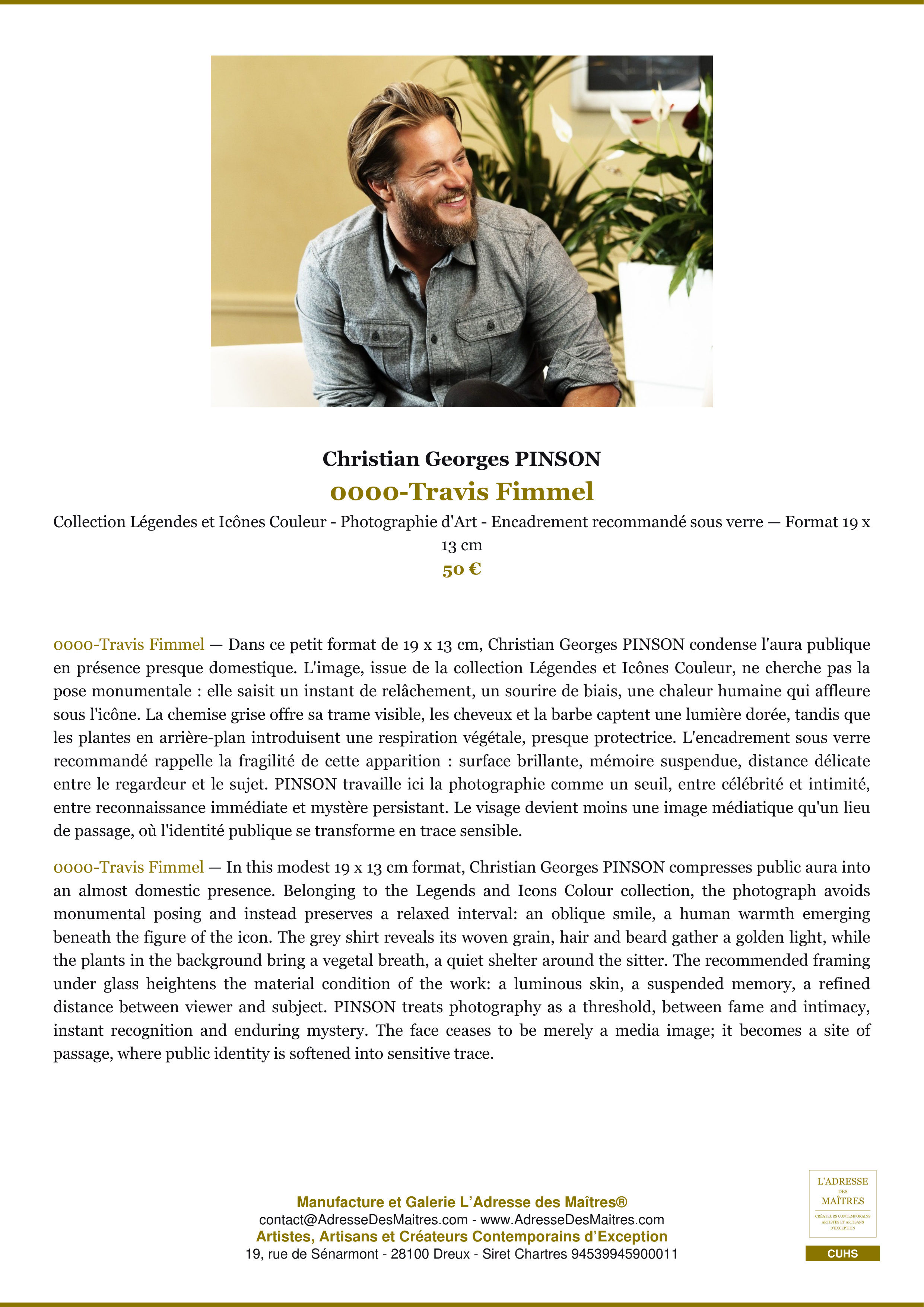 Fiche Premium — 0000-Travis Fimmel — Christian Georges PINSON — L'Adresse des Maîtres®