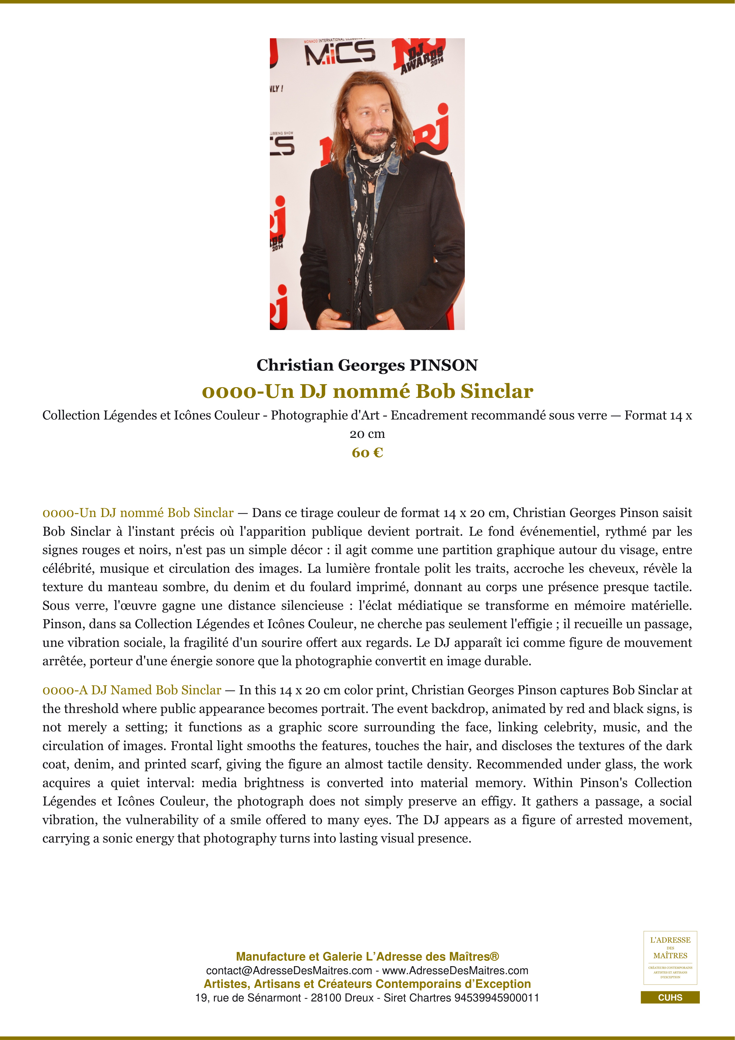 Fiche Premium — 0000-Un DJ nommé Bob Sinclar — Christian Georges PINSON — L'Adresse des Maîtres®