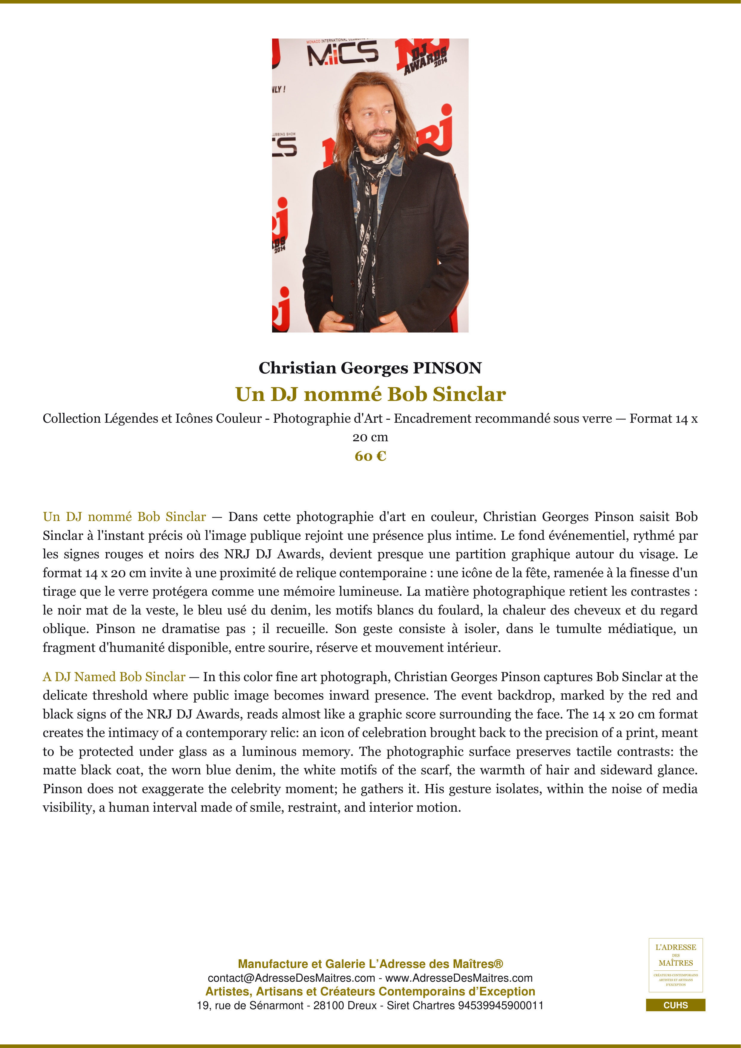 Fiche Premium — Un DJ nommé Bob Sinclar — Christian Georges PINSON — L'Adresse des Maîtres®