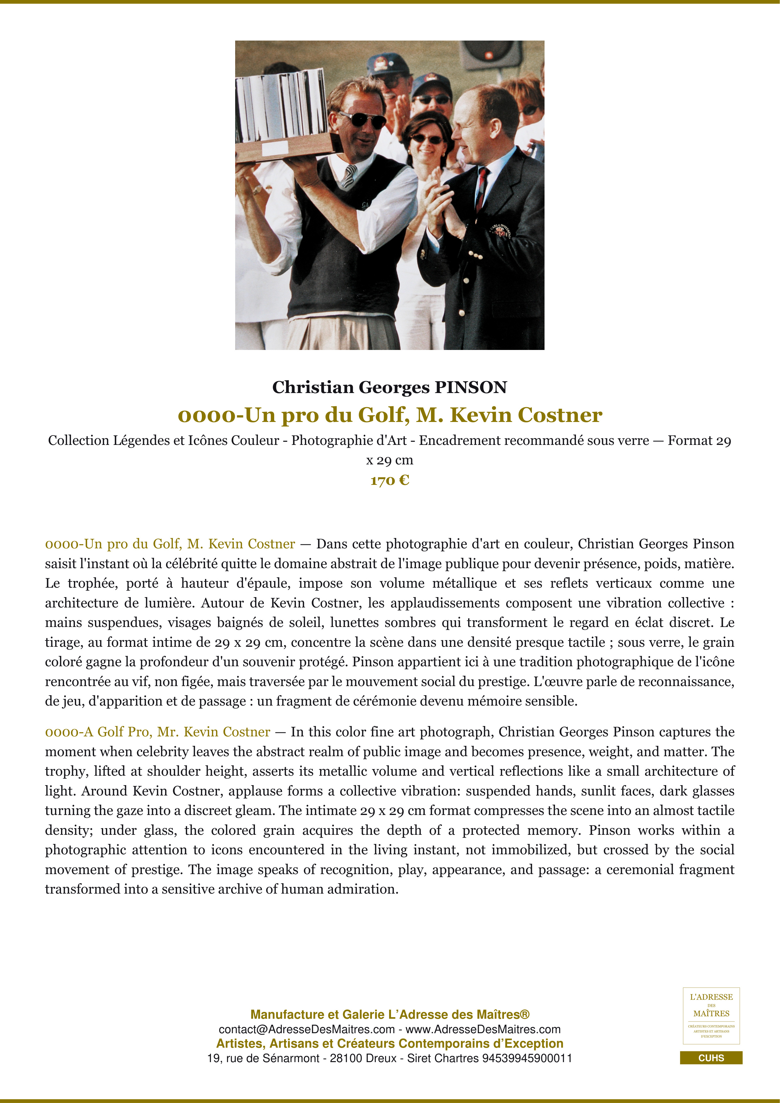 Fiche Premium — 0000-Un pro du Golf, M. Kevin Costner — Christian Georges PINSON — L'Adresse des Maîtres®