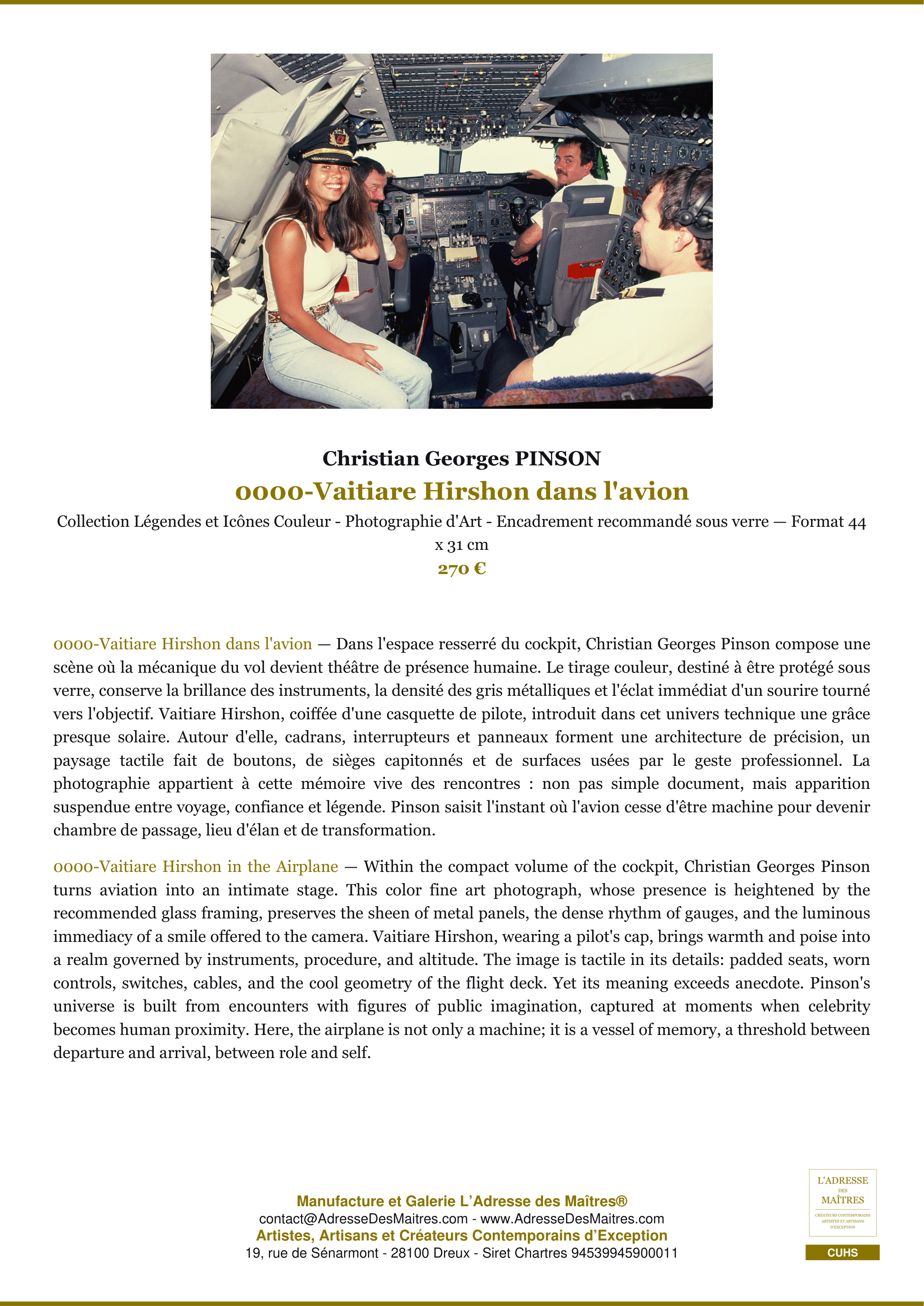 Fiche Premium — 0000-Vaitiare Hirshon dans l'avion — Christian Georges PINSON — L'Adresse des Maîtres®