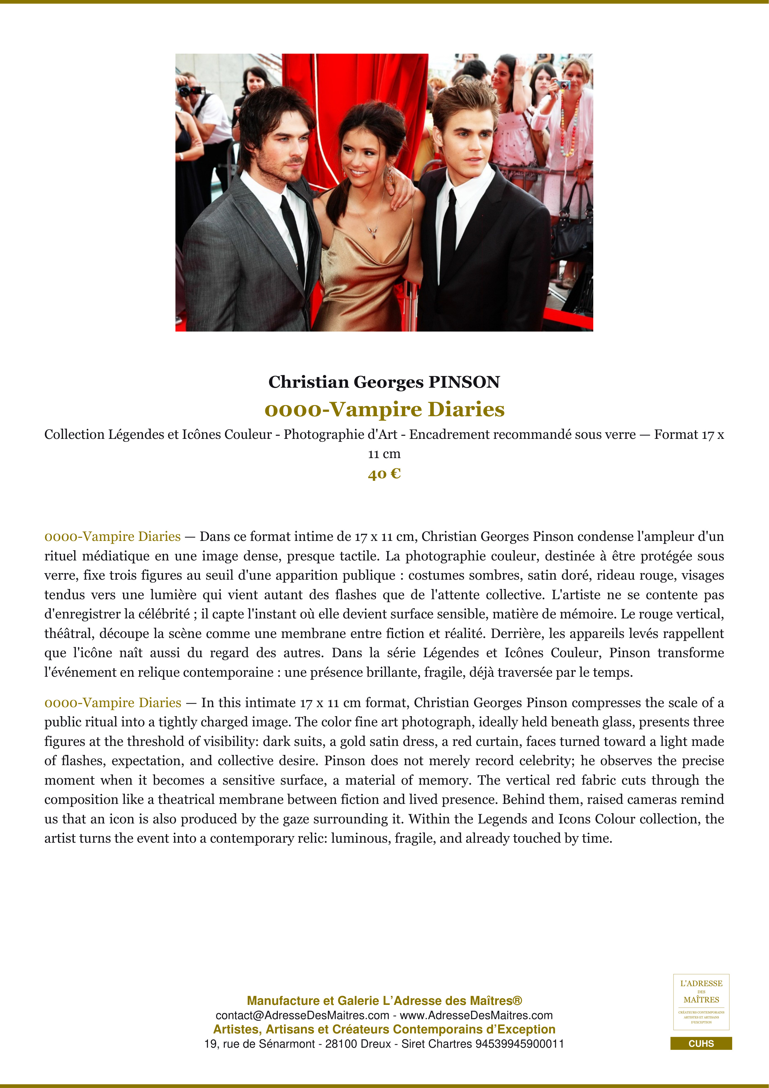 Fiche Premium — 0000-Vampire Diaries — Christian Georges PINSON — L'Adresse des Maîtres®