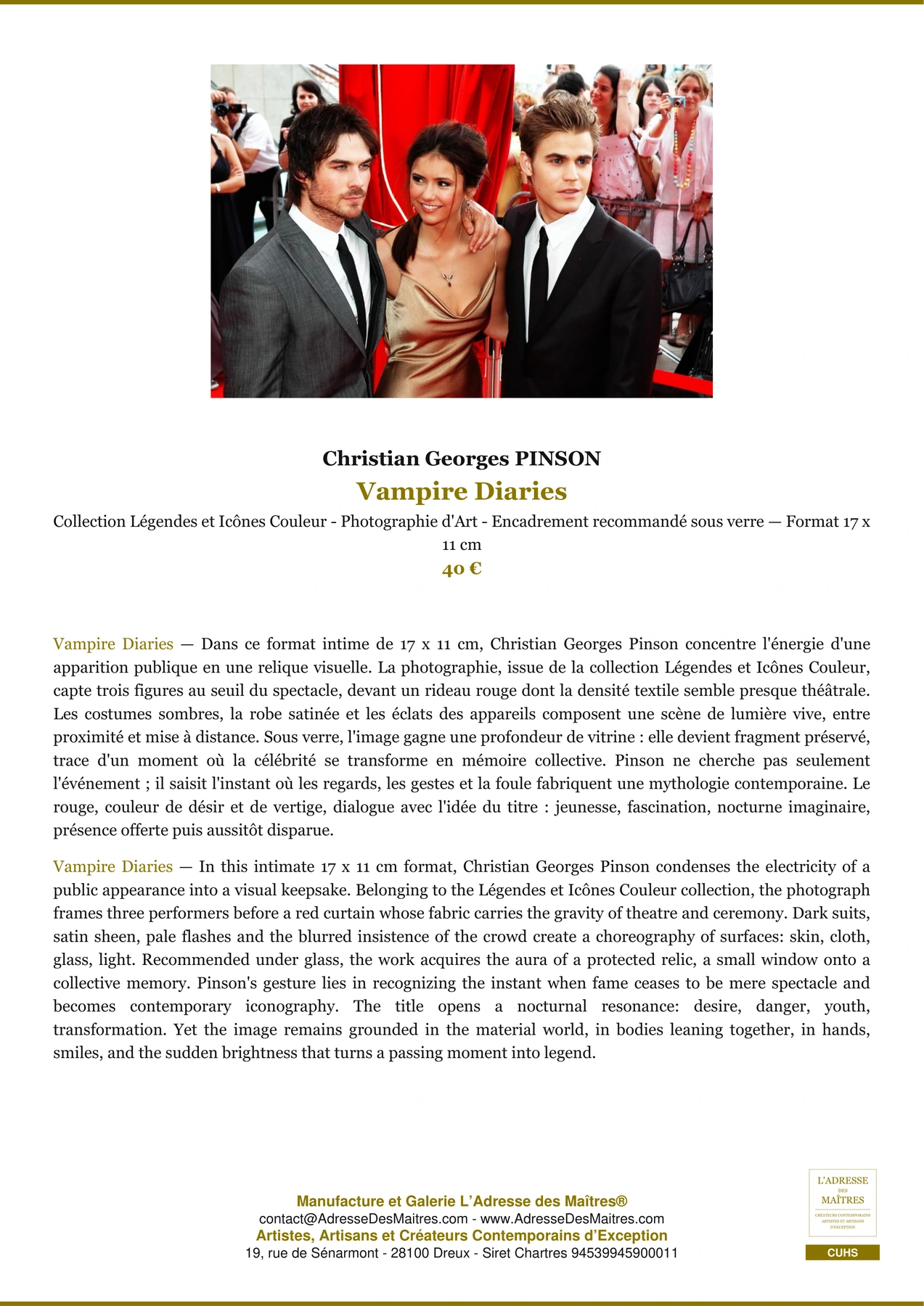 Fiche Premium - Vampire Diaries - Christian Georges PINSON - L'Adresse des Maîtres®