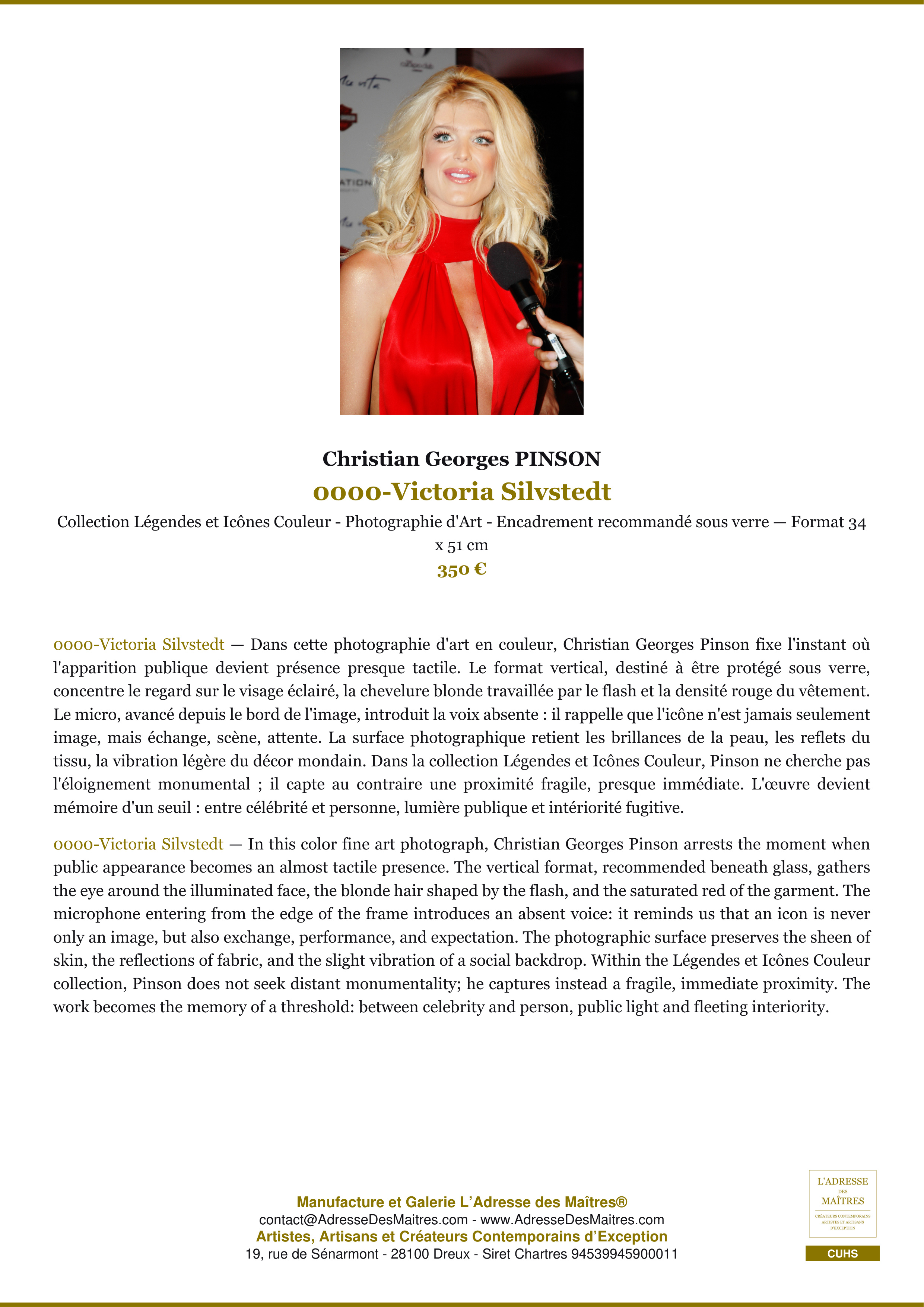 Fiche Premium — 0000-Victoria Silvstedt — Christian Georges PINSON — L'Adresse des Maîtres®