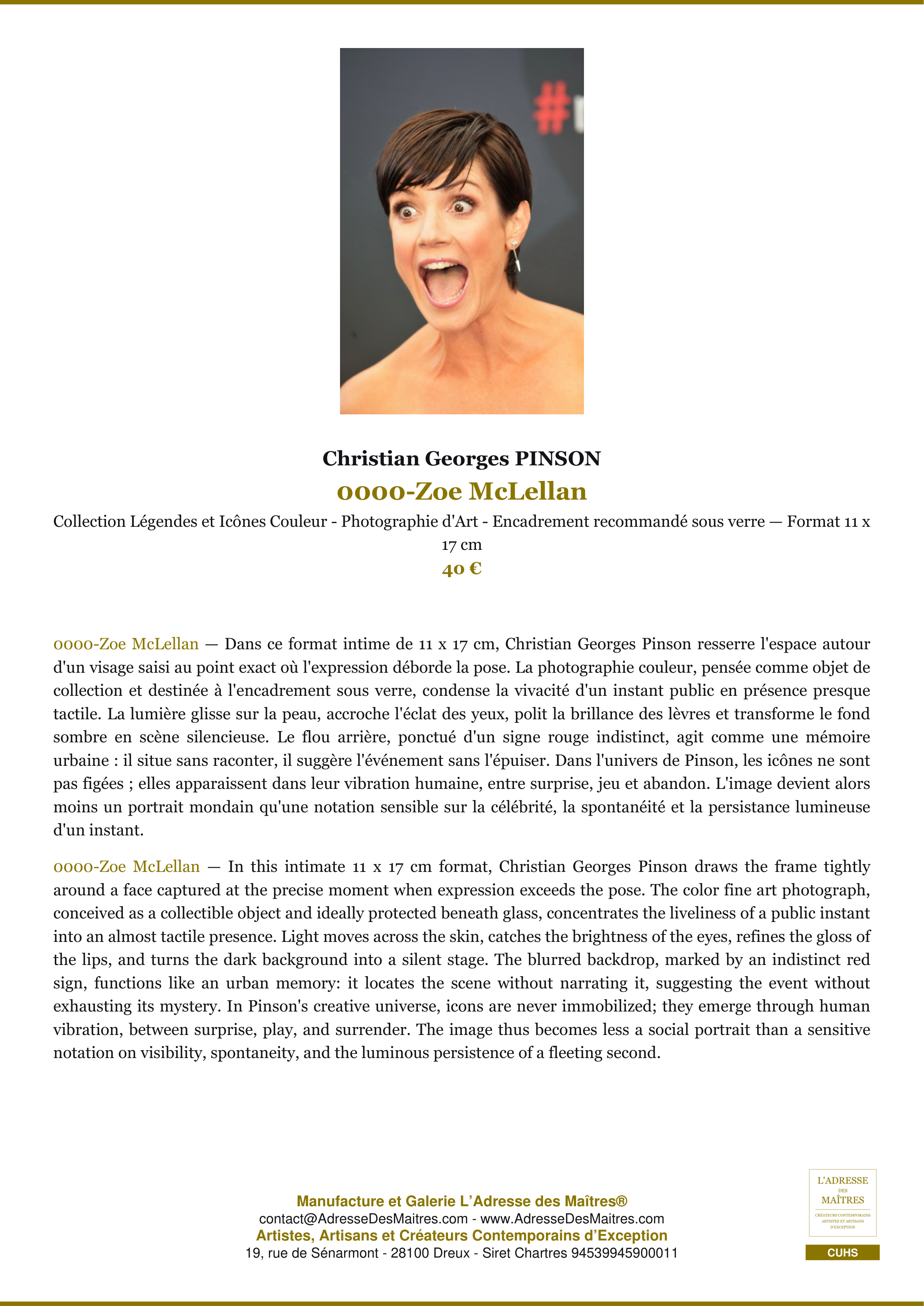 Fiche Premium — 0000-Zoe McLellan — Christian Georges PINSON — L'Adresse des Maîtres®