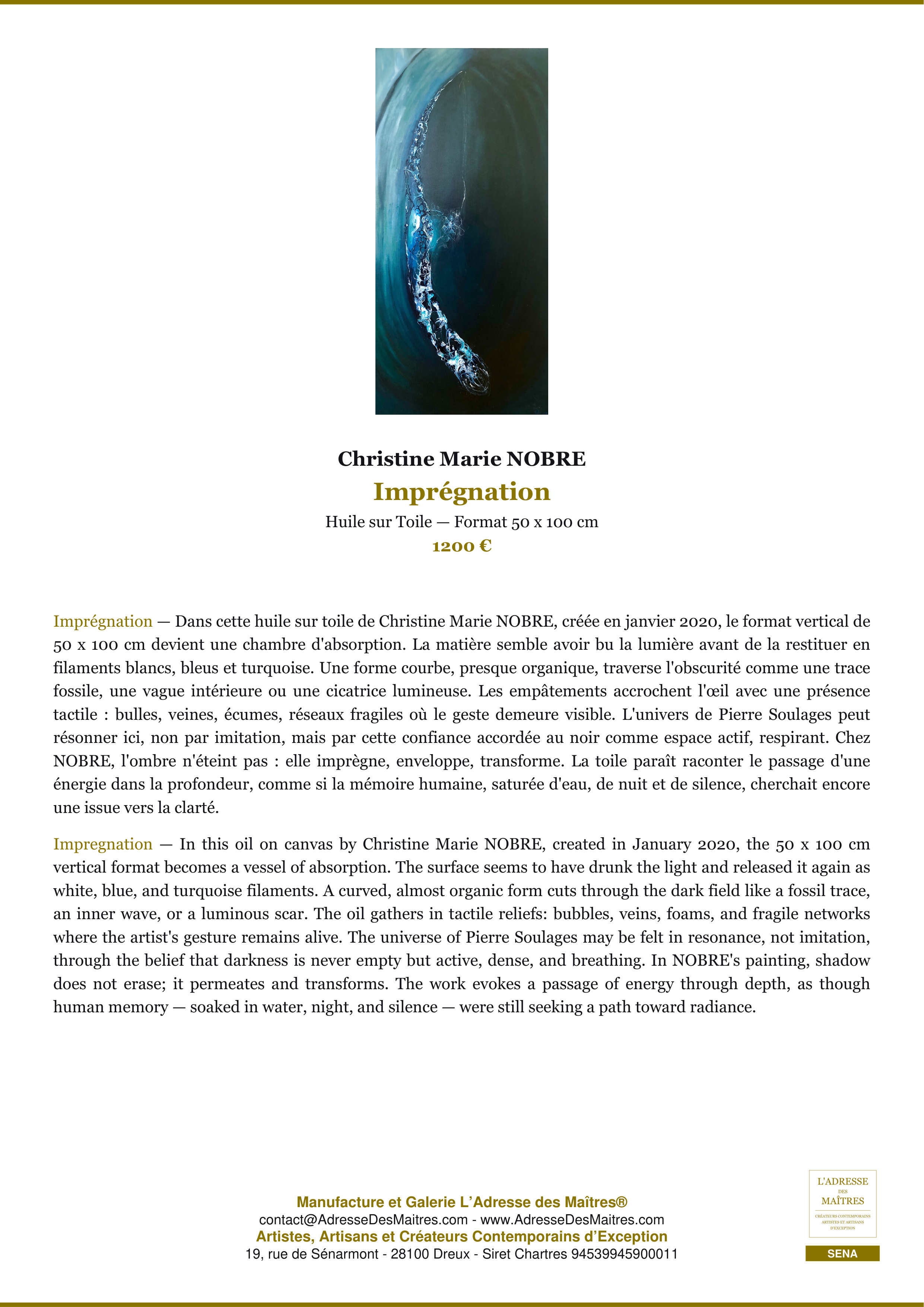Fiche Premium — Imprégnation — Christine Marie NOBRE — L'Adresse des Maîtres®