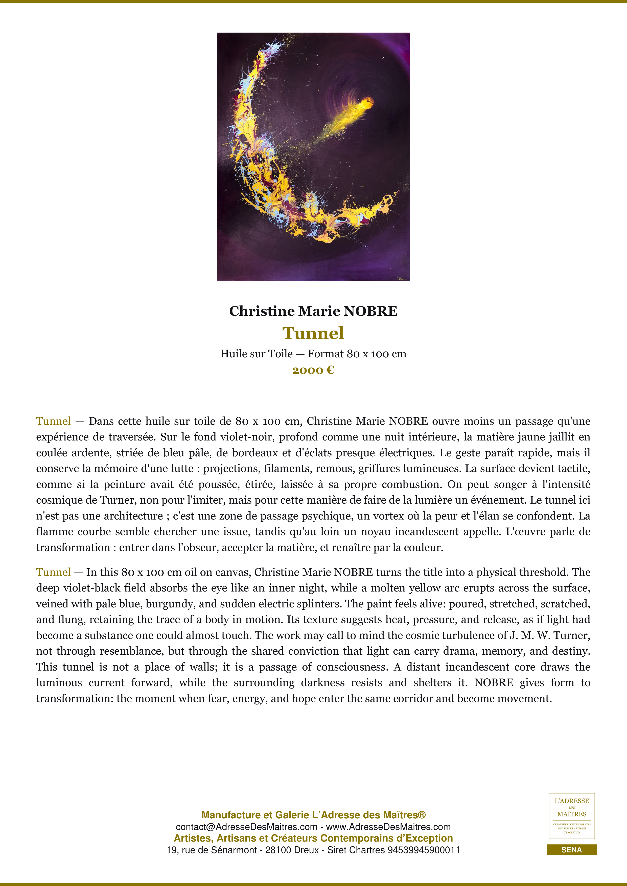 Fiche Premium — Tunnel — Christine Marie NOBRE — L'Adresse des Maîtres®