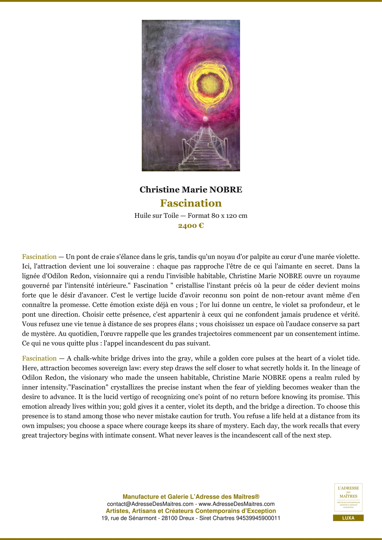 Fiche Premium — Fascination — Christine Marie NOBRE — L'Adresse des Maîtres®