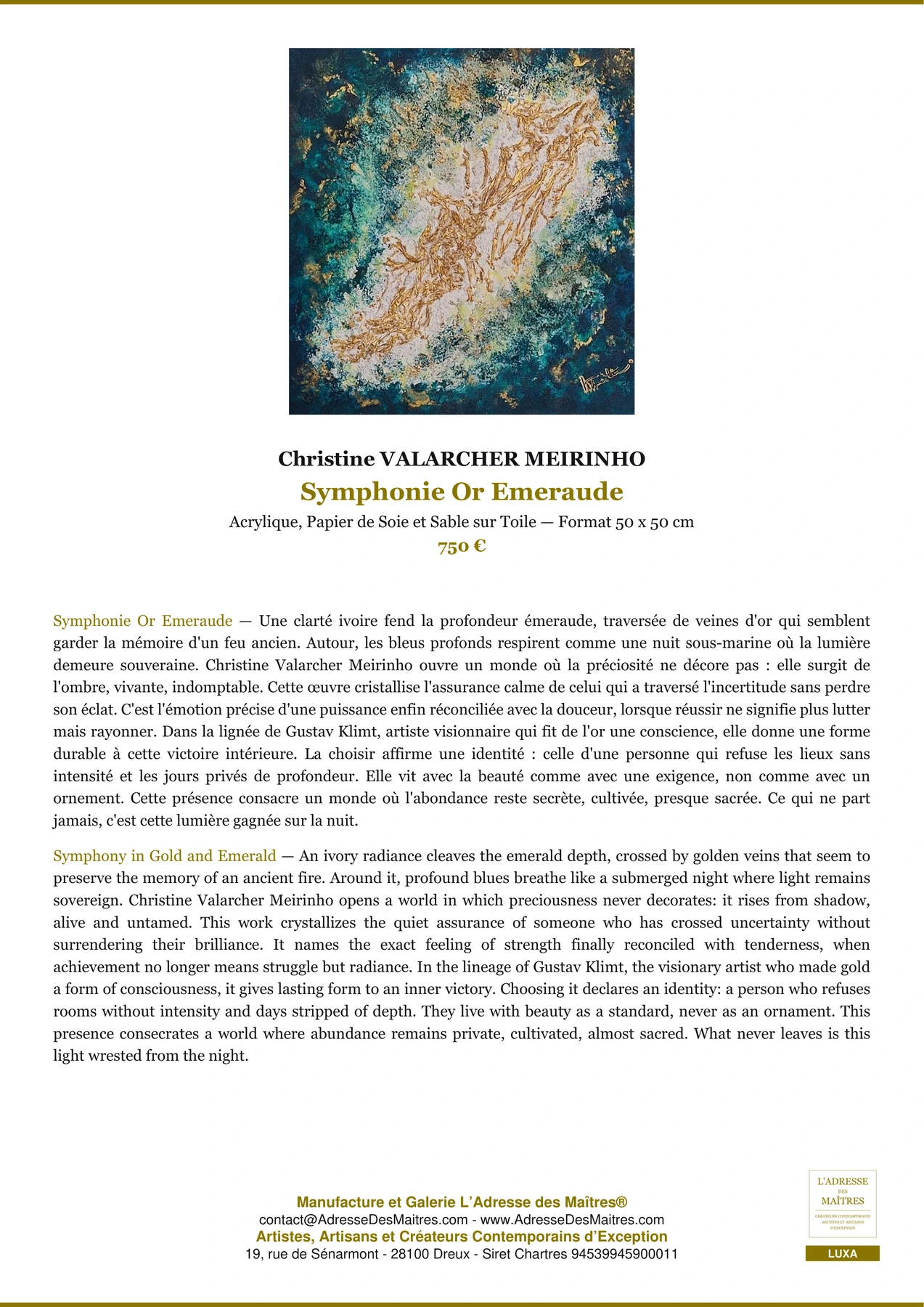 Symphonie Or Emeraude — Christine VALARCHER MEIRINHO