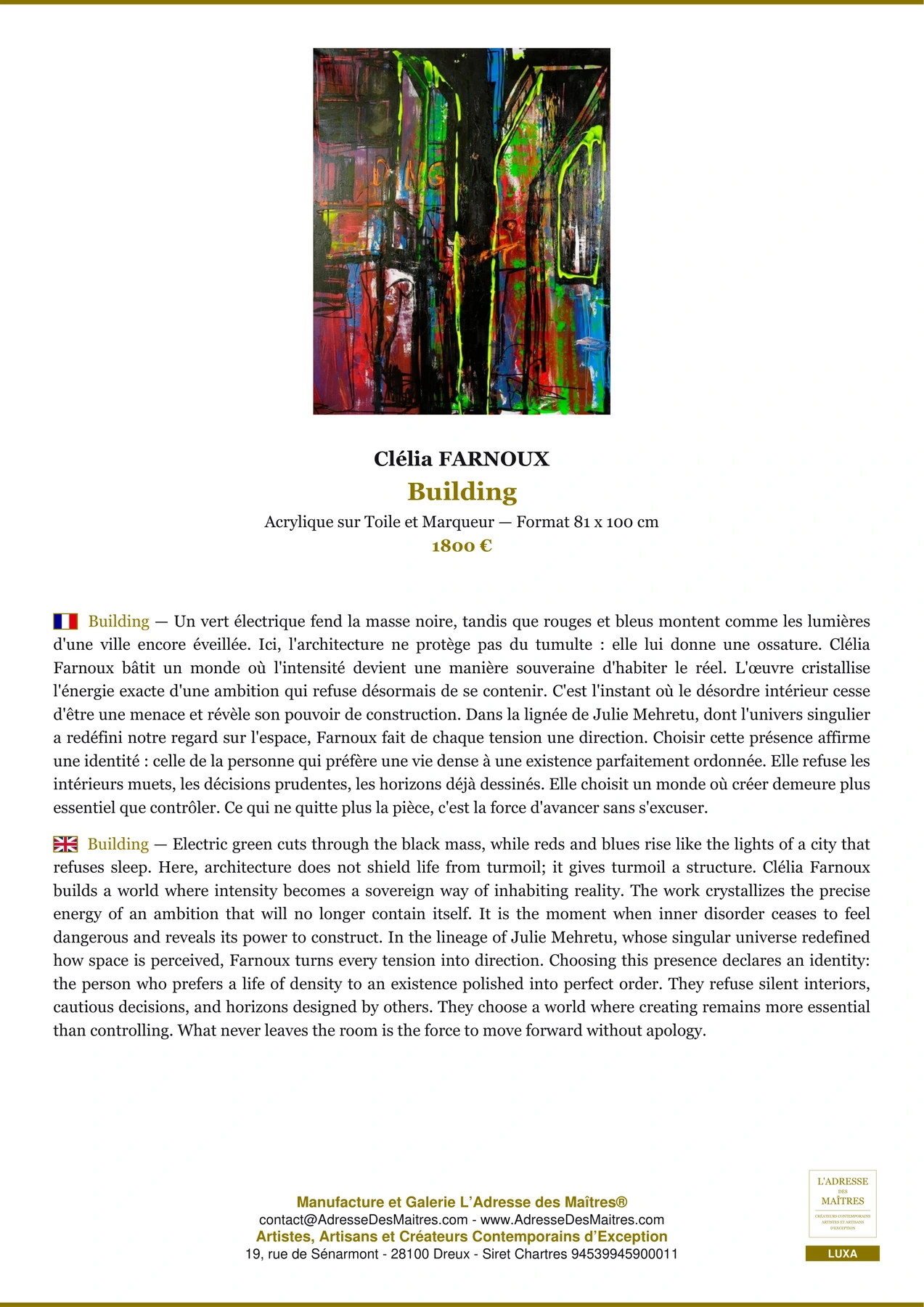 Fiche Premium - Building - Clélia FARNOUX - L'Adresse des Maîtres®