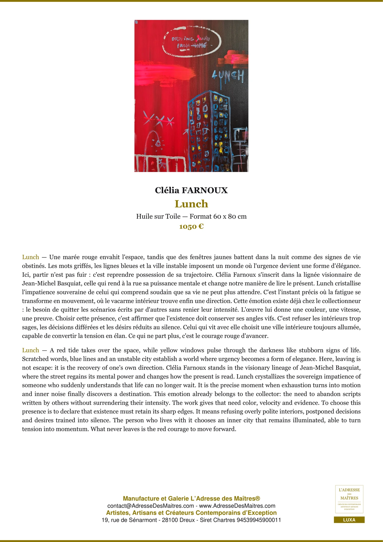 Fiche Premium - Lunch - Clélia FARNOUX - L'Adresse des Maîtres®