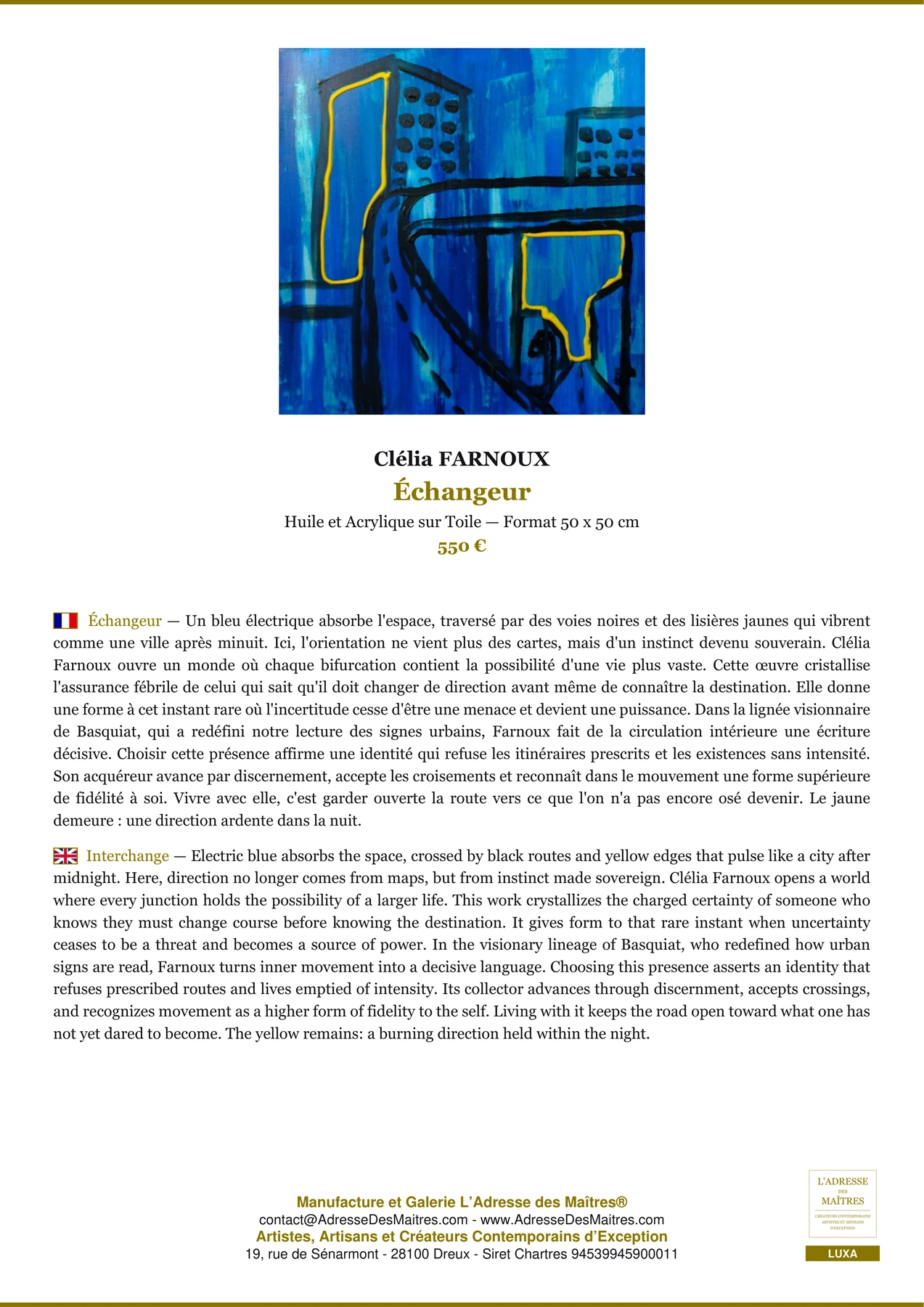 Fiche Premium - Échangeur - Clélia FARNOUX - L'Adresse des Maîtres®